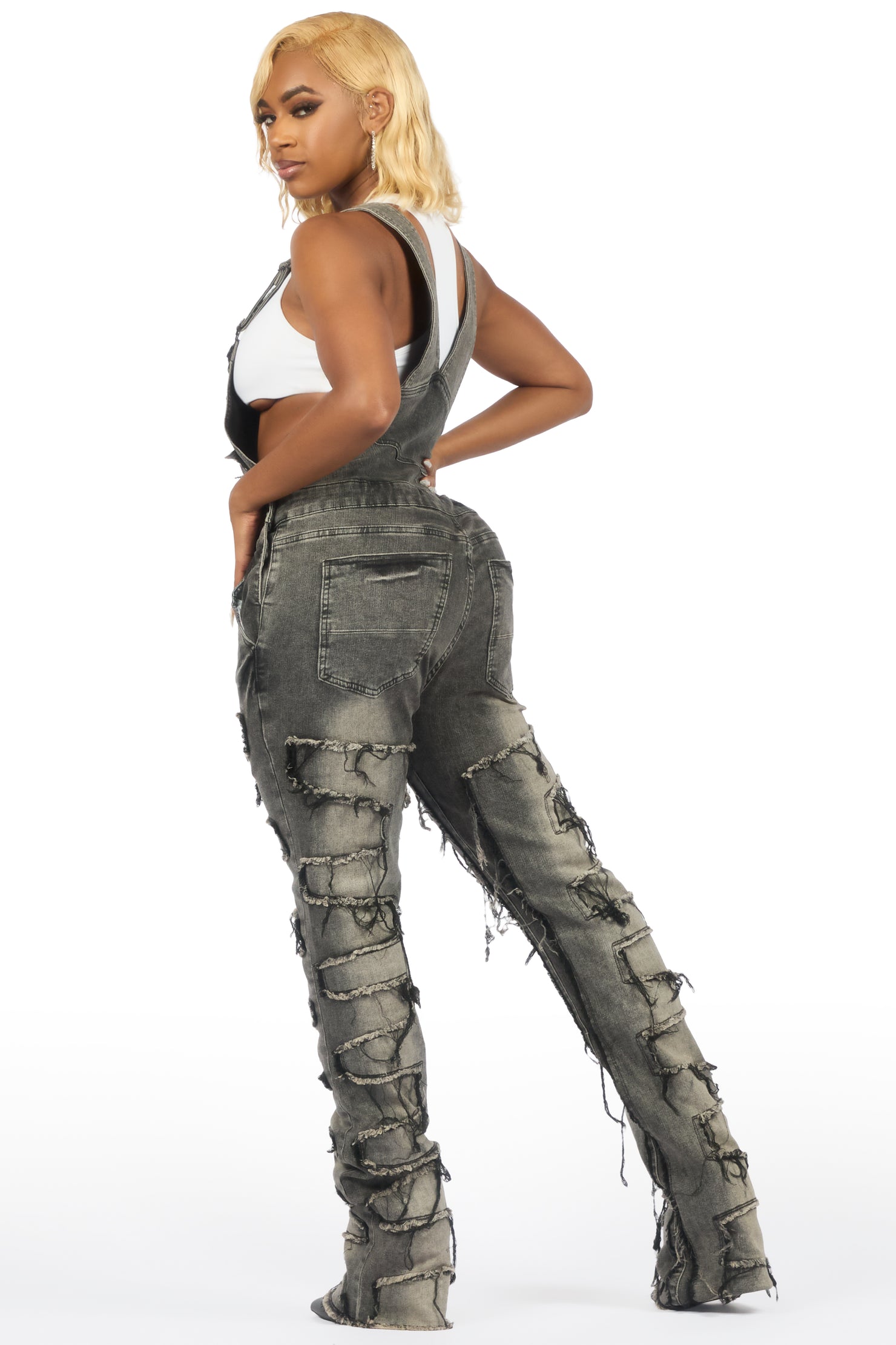 Daysha Grey Wash Denim Overall