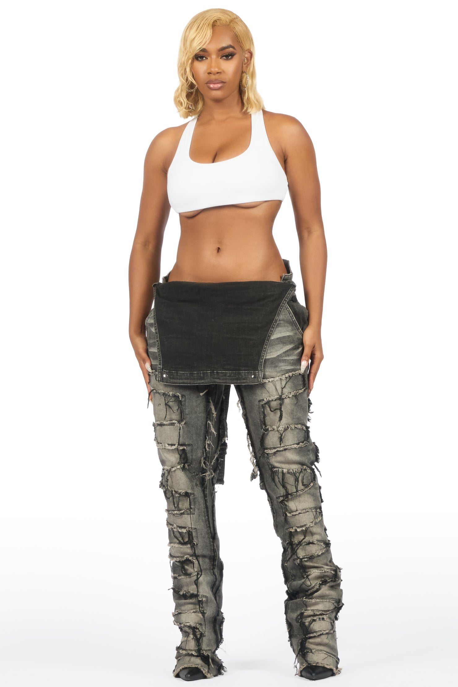 Daysha Grey Wash Denim Overall