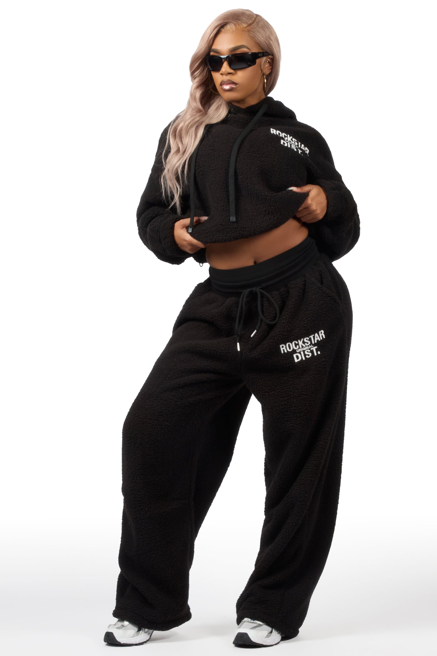 Nykeema Black Sherpa Baggy Fit Track Set