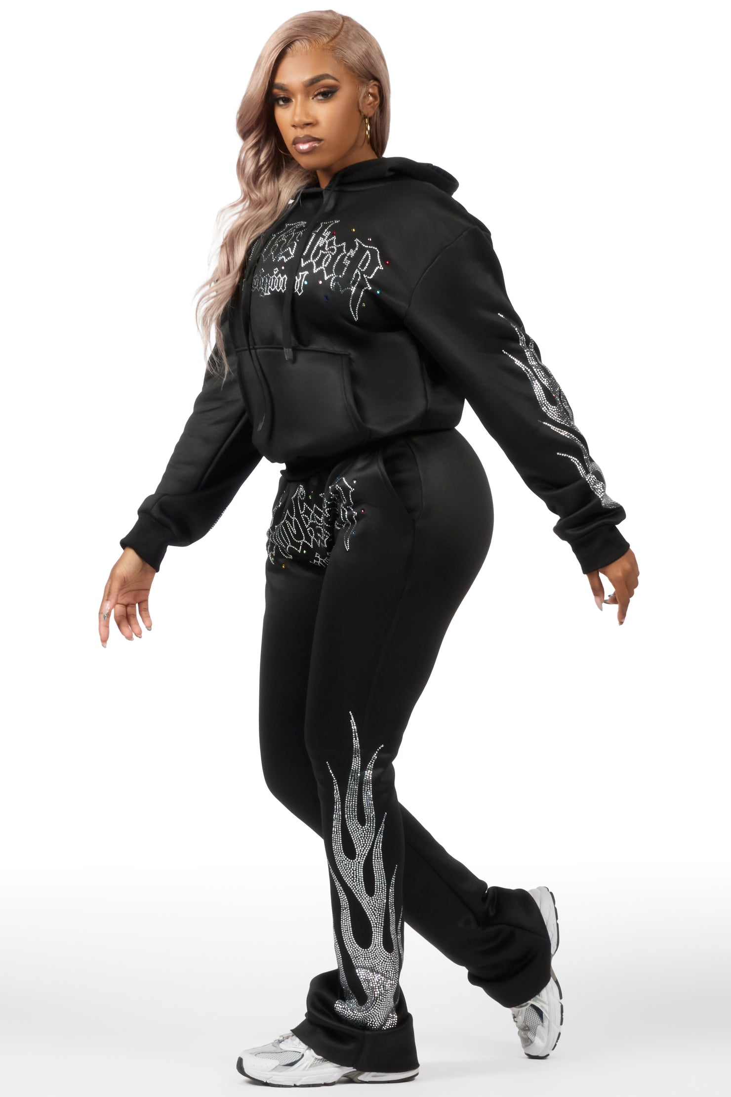 Nadyah Black Rhinestone Stacked Track Set