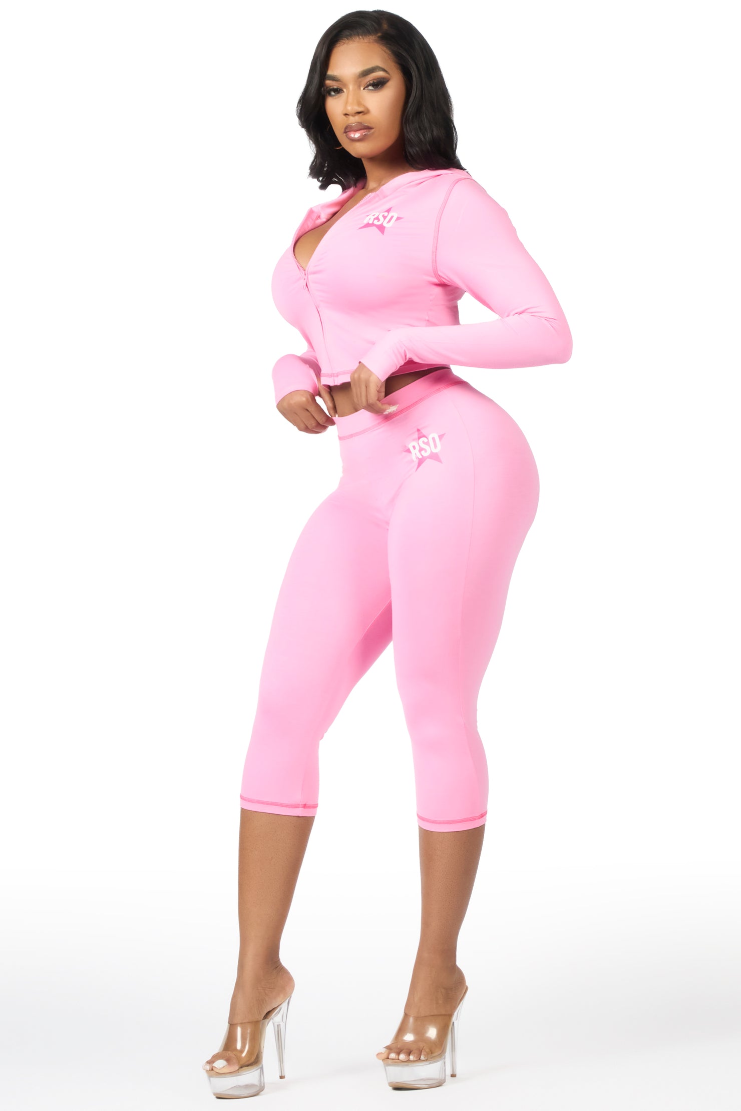 Sharina Pink Zip Up Capri Set