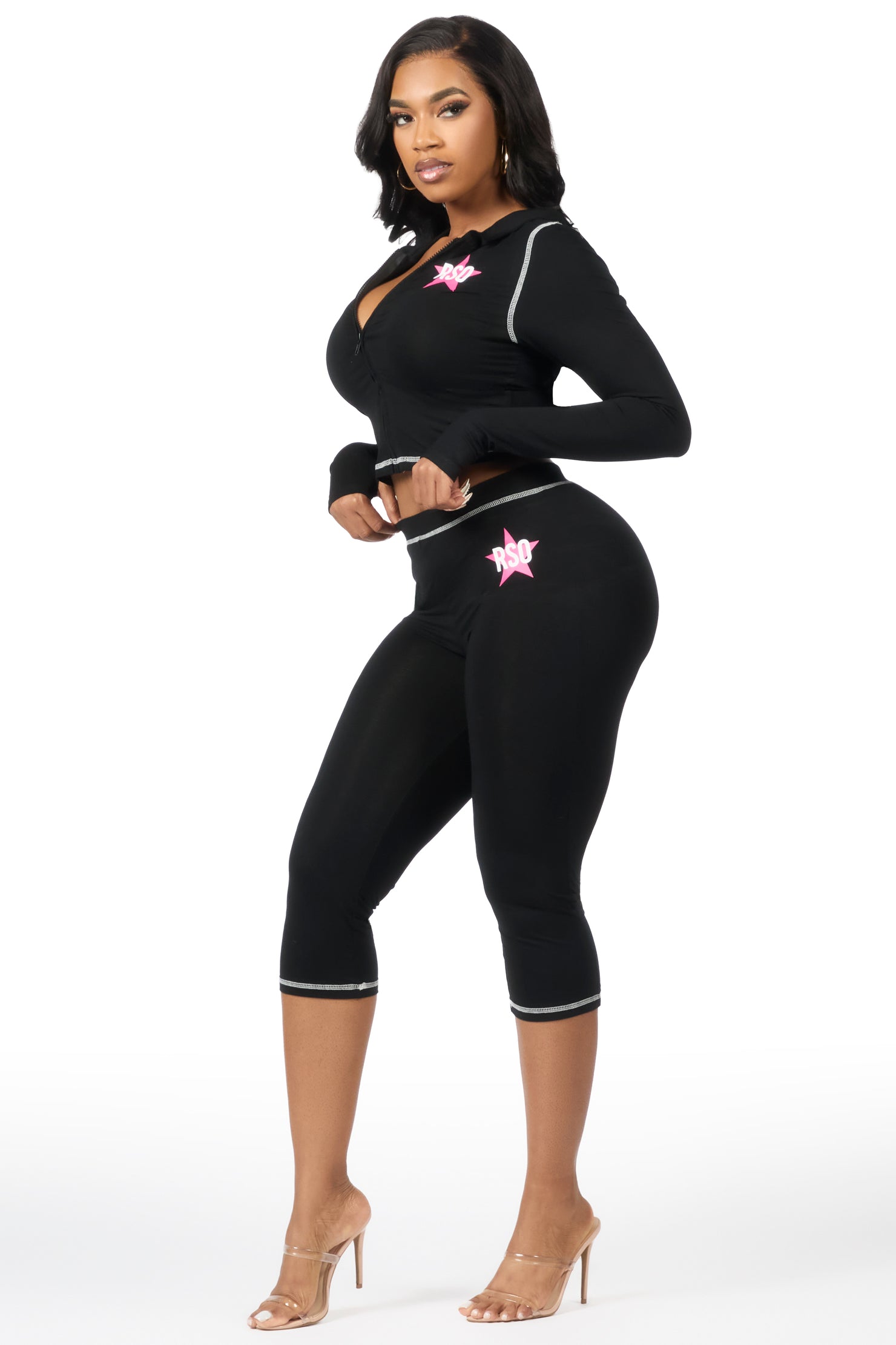 Sharina Black Zip Up Capri Set
