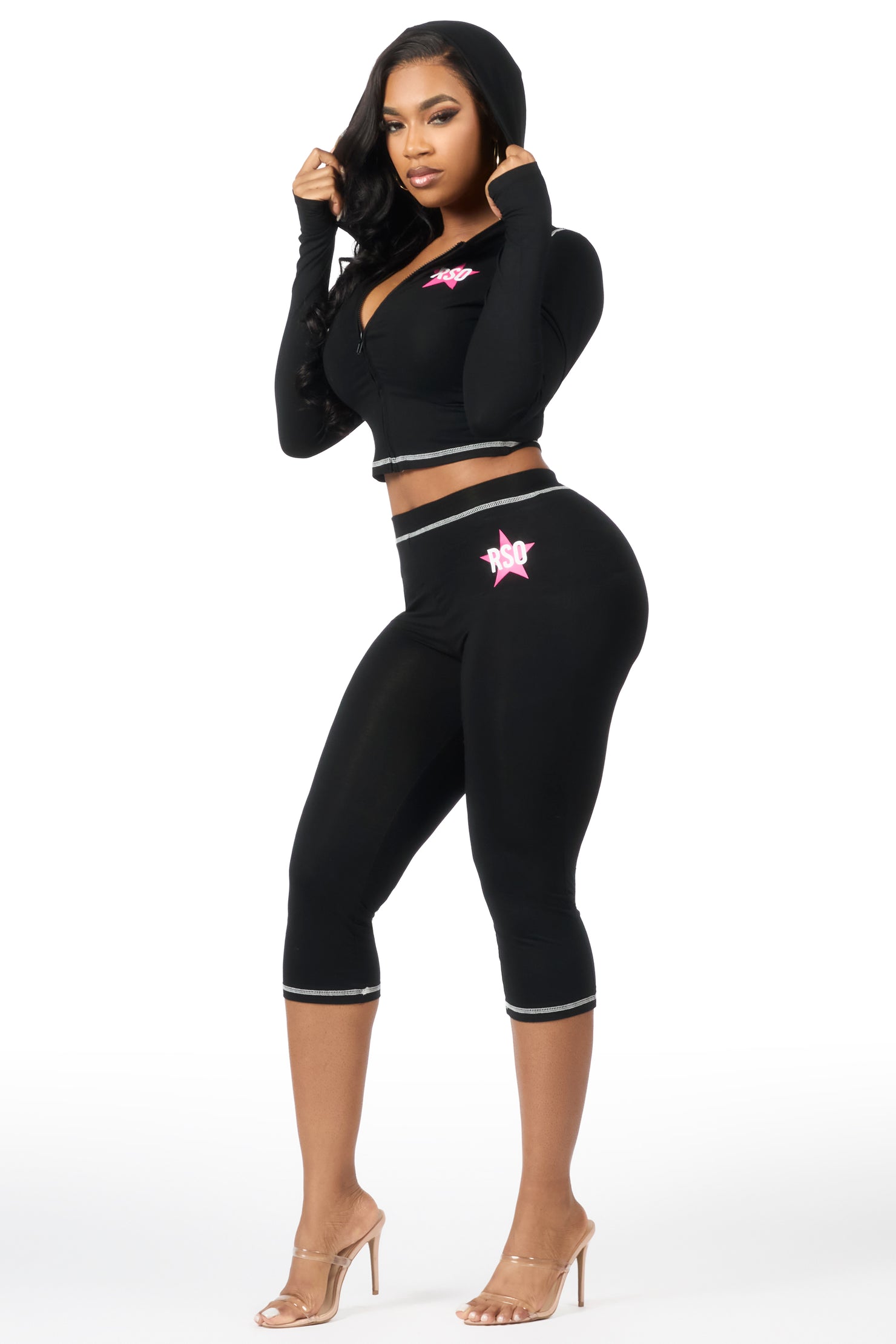 Sharina Black Zip Up Capri Set
