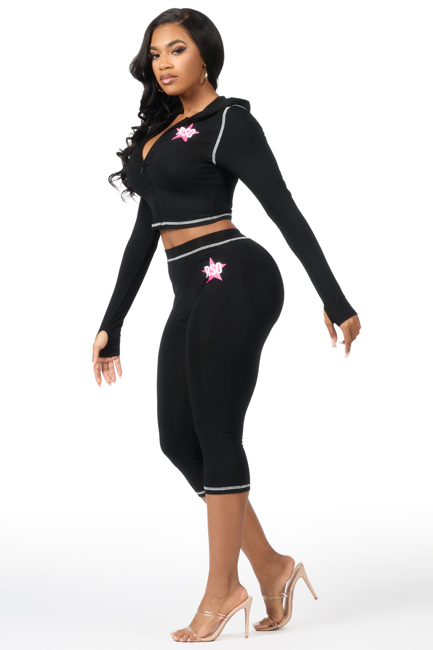 Sharina Black Zip Up Capri Set