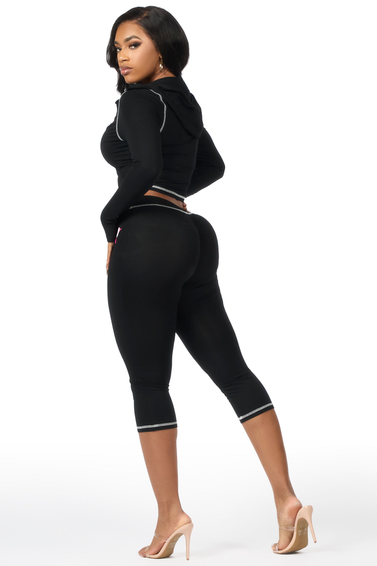 Sharina Black Zip Up Capri Set