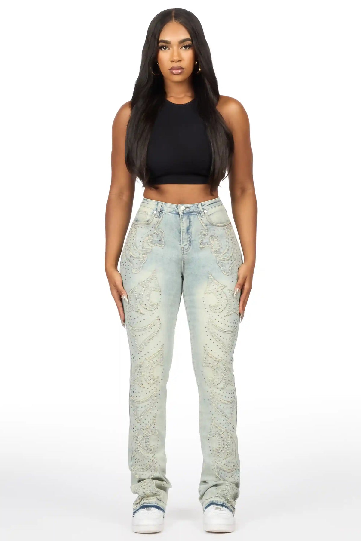 Jeanette Light Wash Stacked Flare Jean