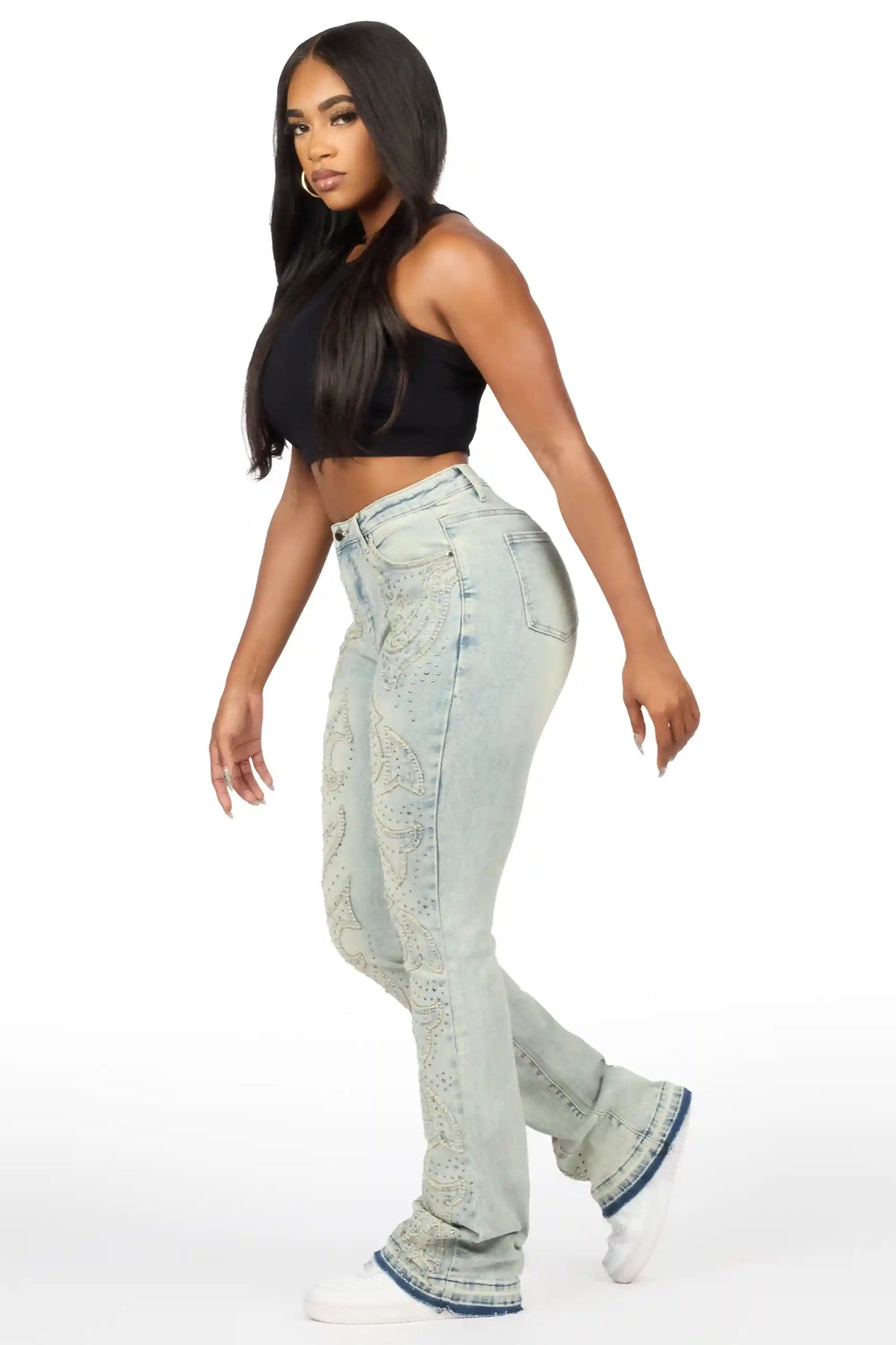 Jeanette Light Wash Stacked Flare Jean