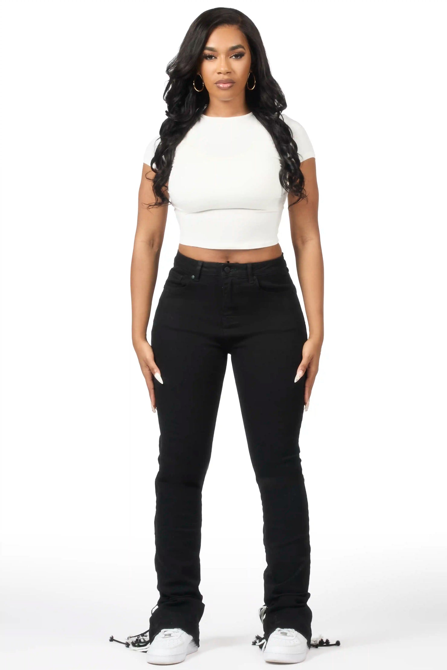 Ottiana Black Stacked Flare Jean