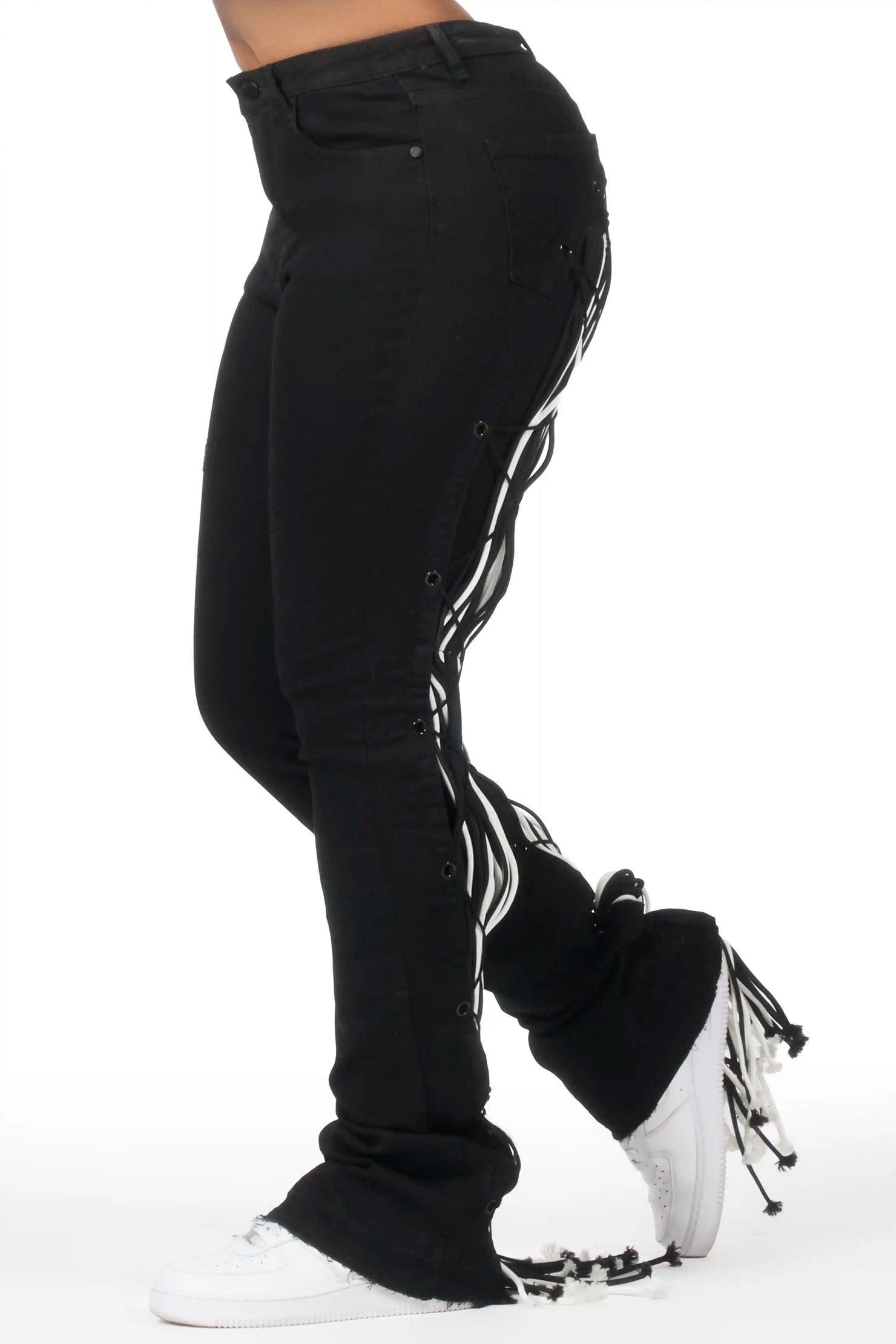 Ottiana Black Stacked Flare Jean