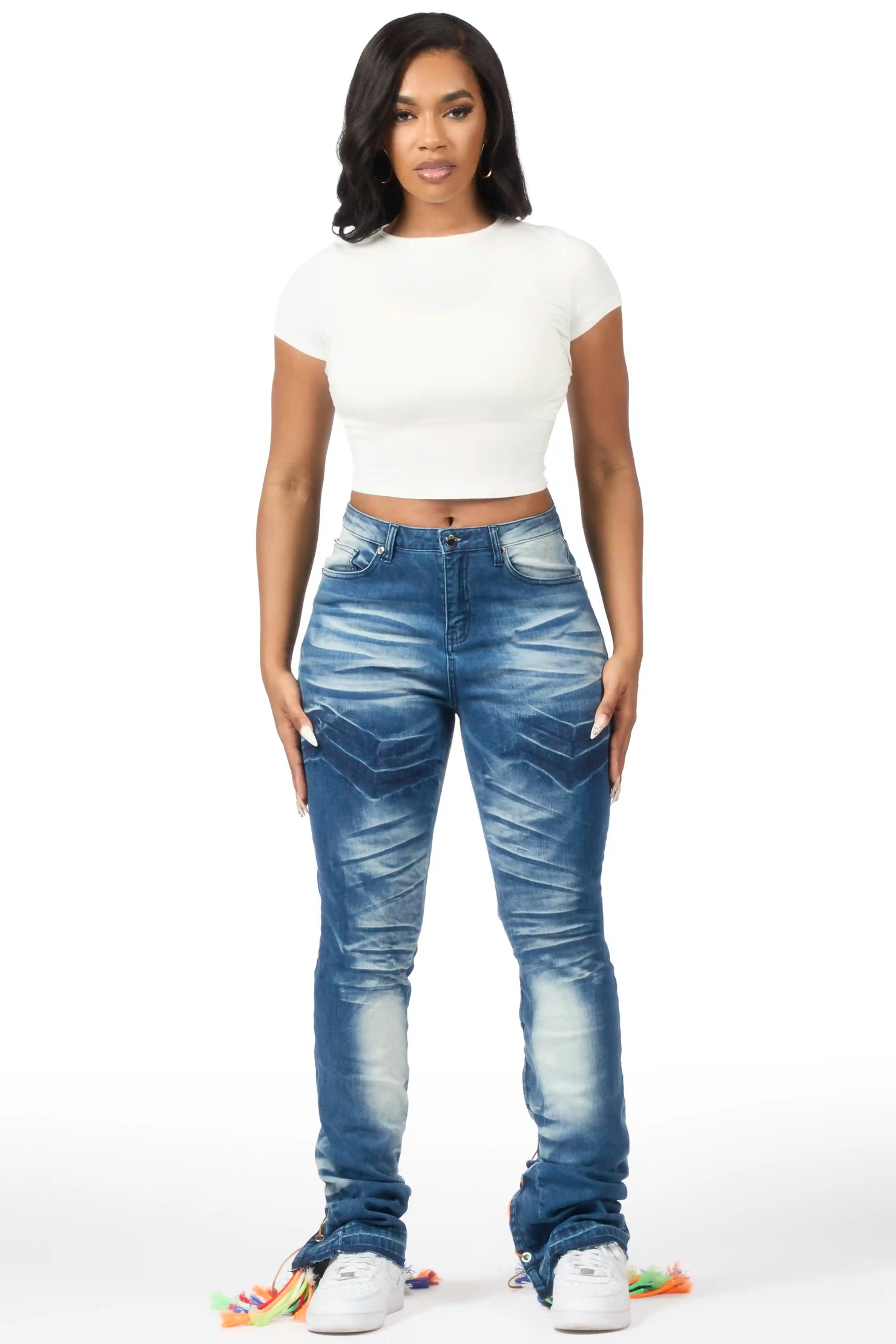 Ottiana Blue Wash Stacked Flare Jean
