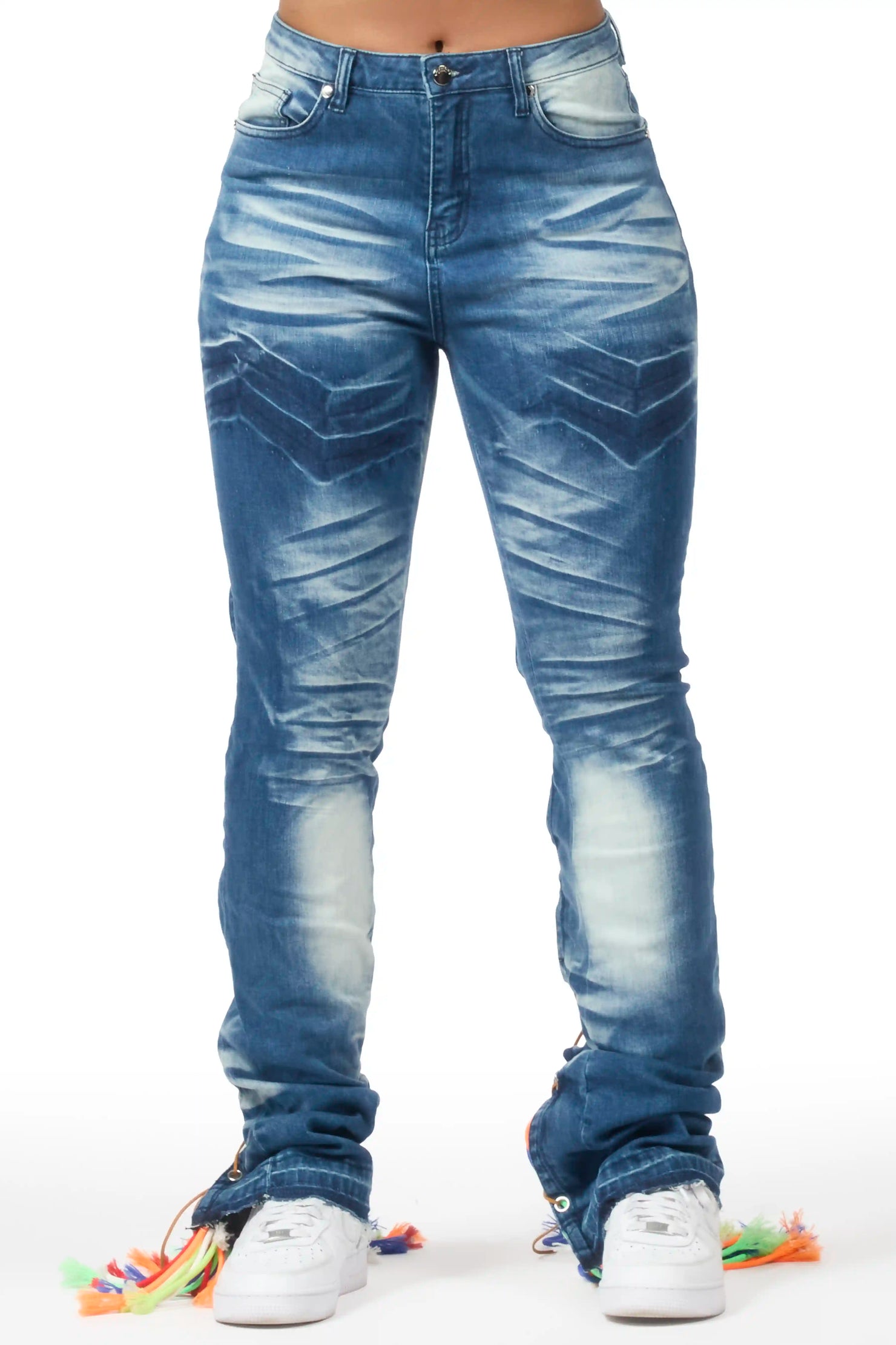 Ottiana Blue Wash Stacked Flare Jean