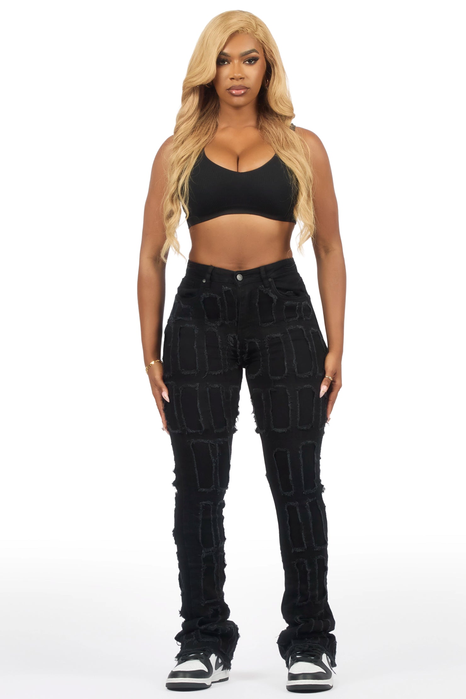 Taquila Black Stacked Flare Jean