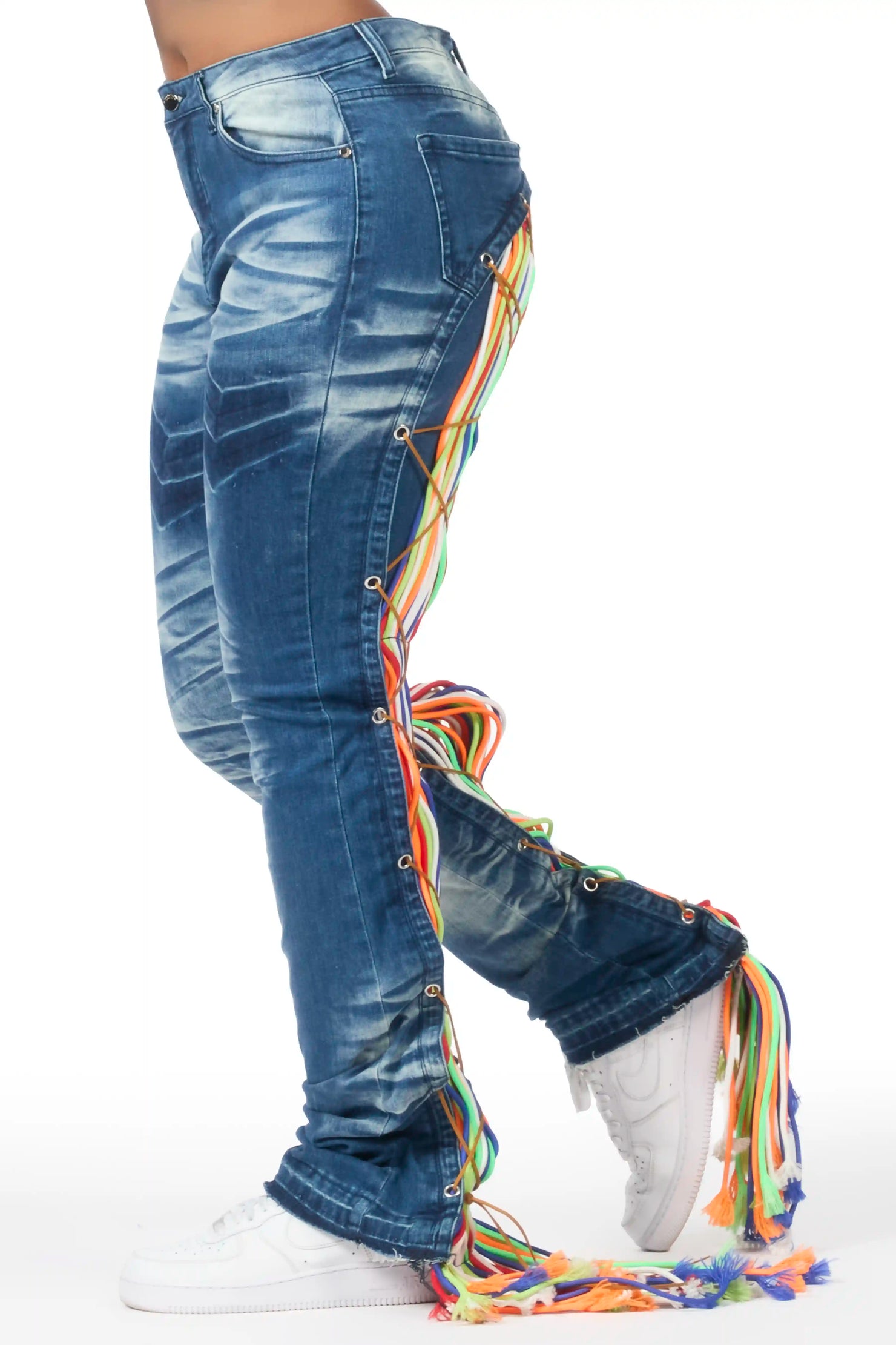 Ottiana Blue Wash Stacked Flare Jean
