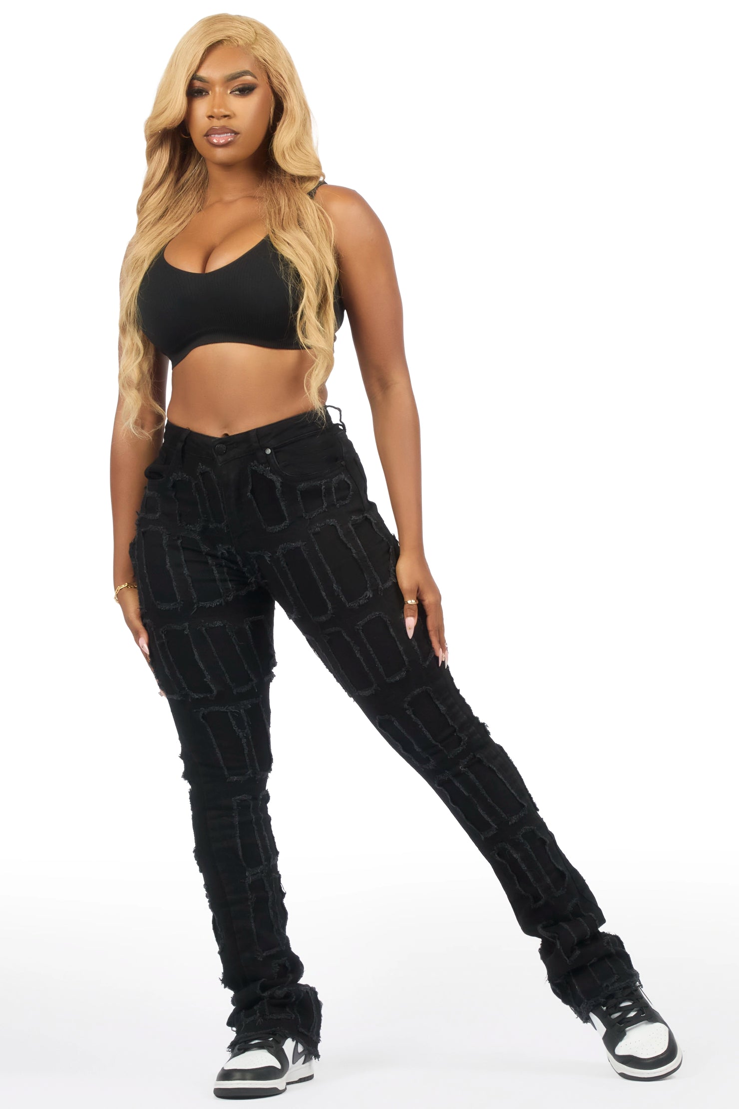 Taquila Black Stacked Flare Jean