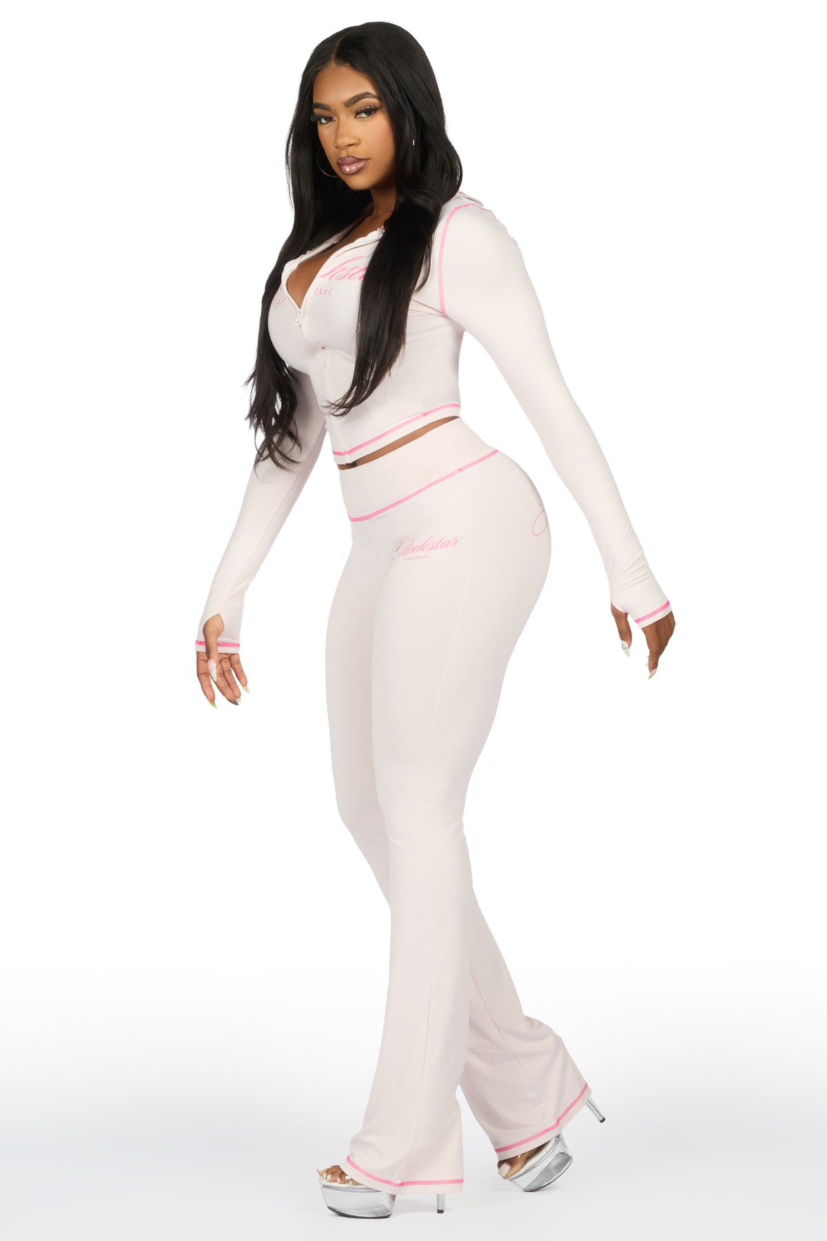 Arzena Grey/Pink Zip Up Lounge Track Set