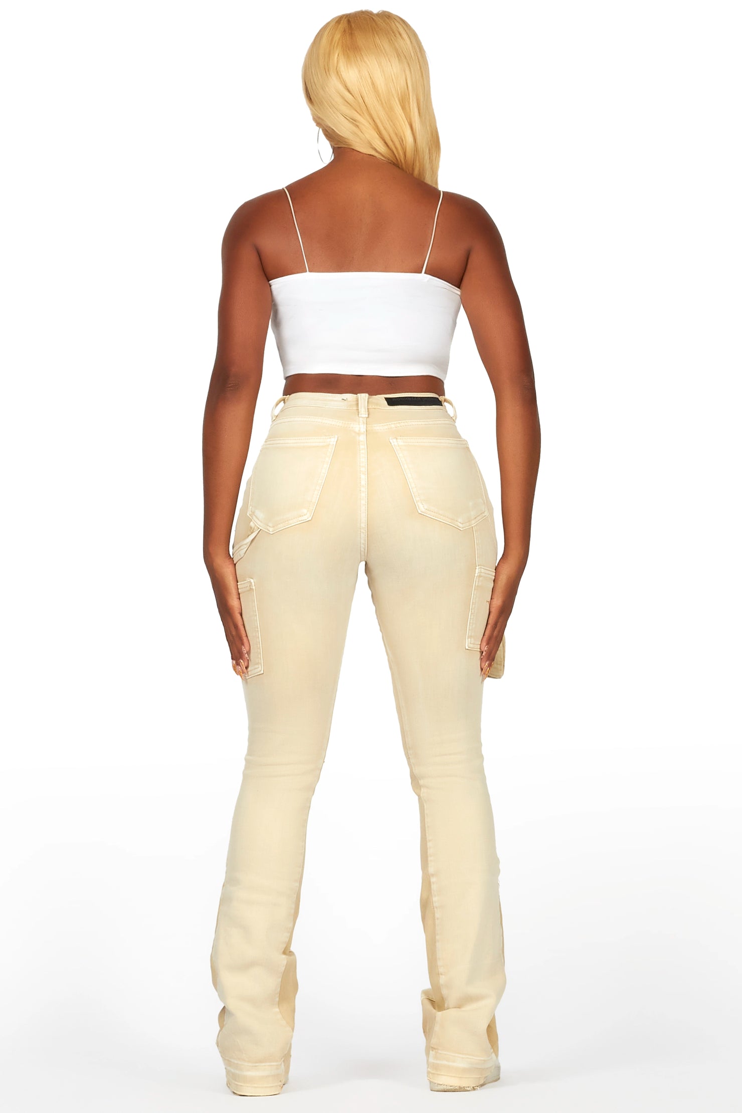 Galexus Beige Stacked Flare Jean