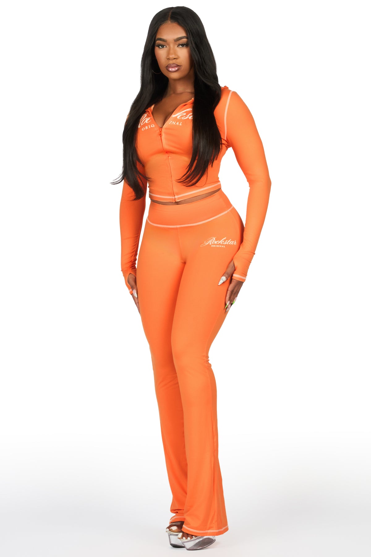 Arzena Orange Zip Up Lounge Track Set