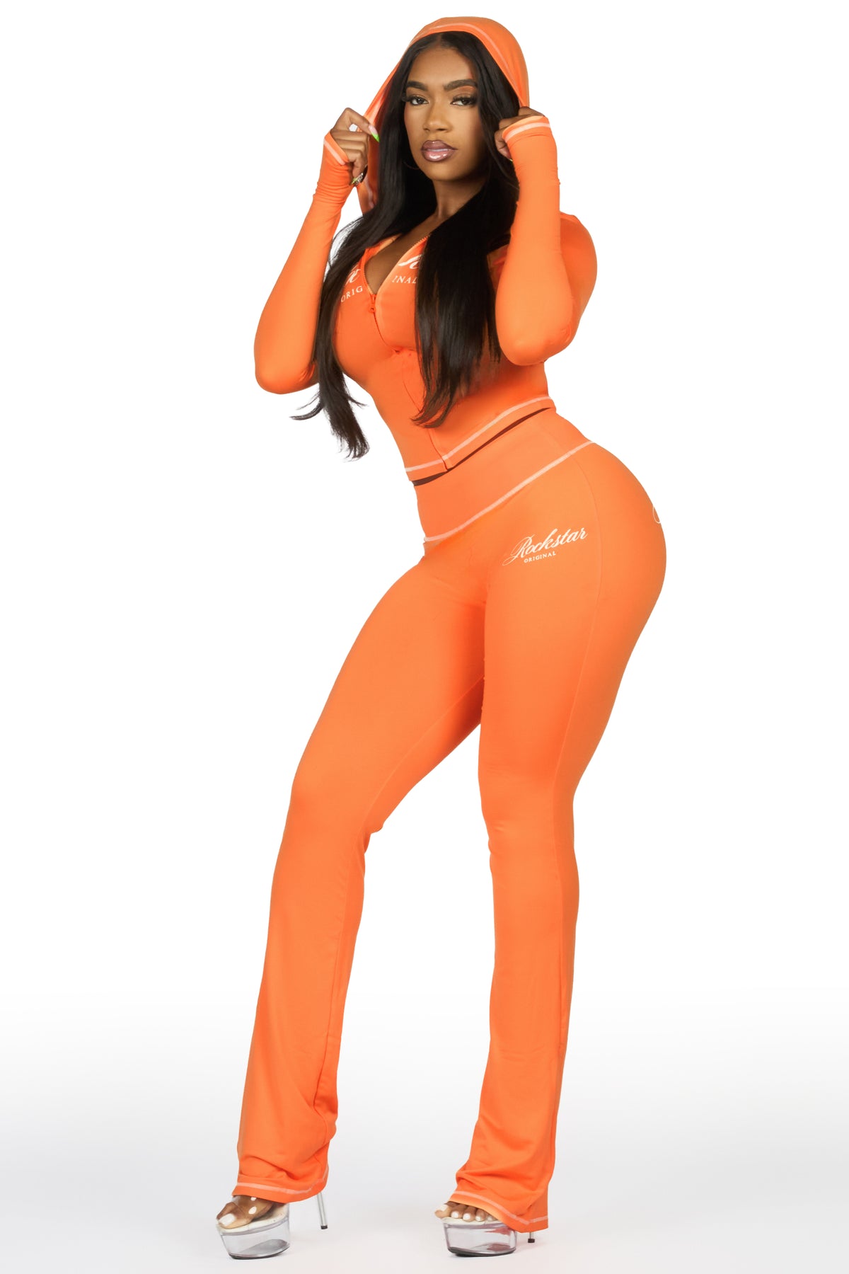 Arzena Orange Zip Up Lounge Track Set