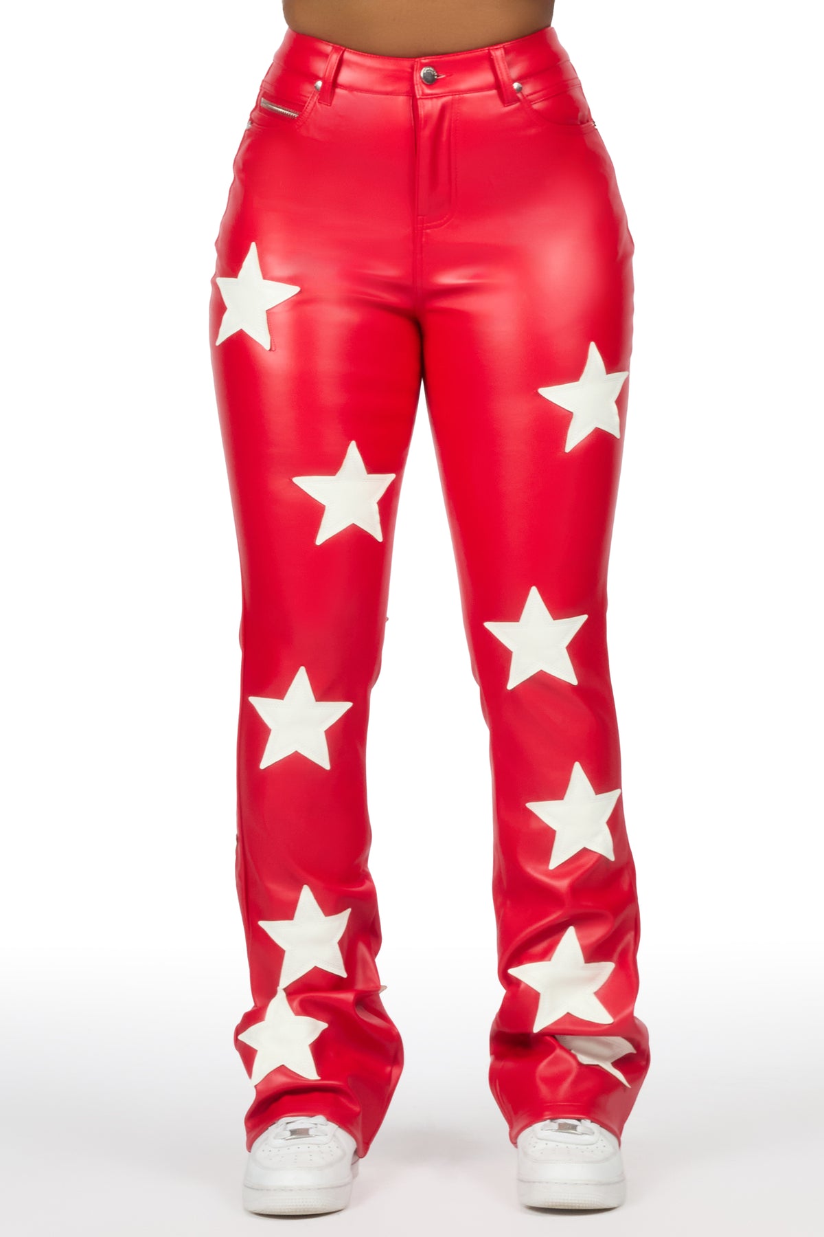 Takera Red PU Stacked Flare Pant