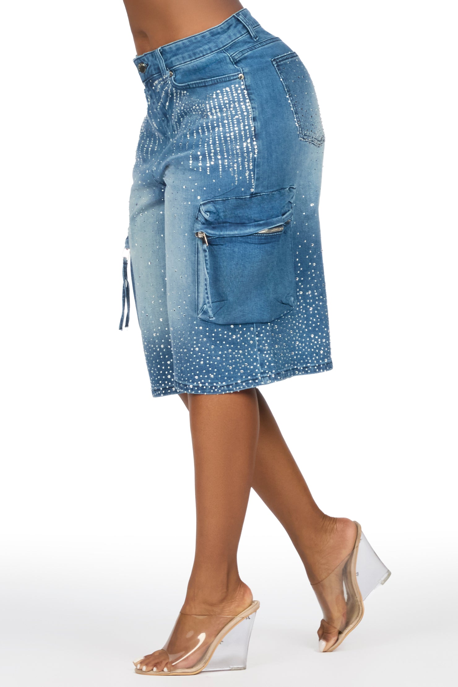 Lashandra Med. Wash Rhinestone Denim Jort