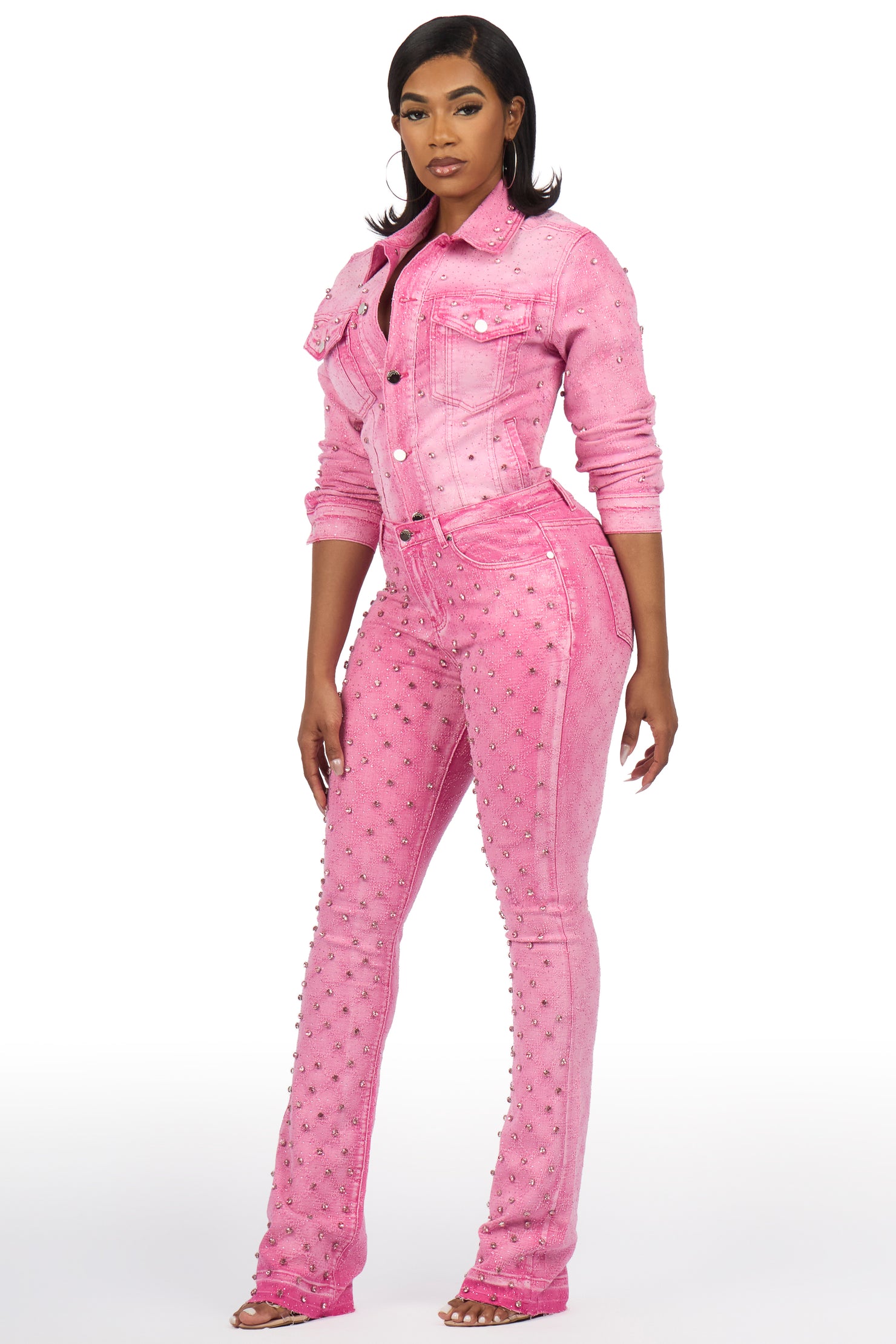 Sareka Pink Denim Jacket & Sareka Stacked Jean Set