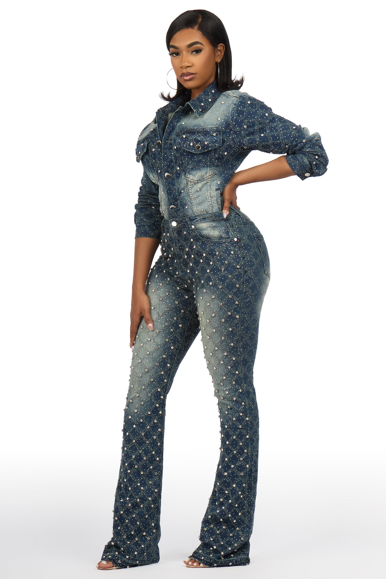 Sareka Dark Wash Denim Jacket & Sareka Stacked Jean Set