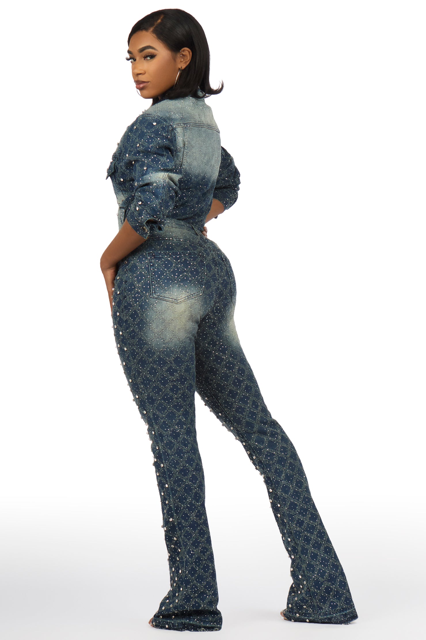 Sareka Dark Wash Denim Jacket & Sareka Stacked Jean Set