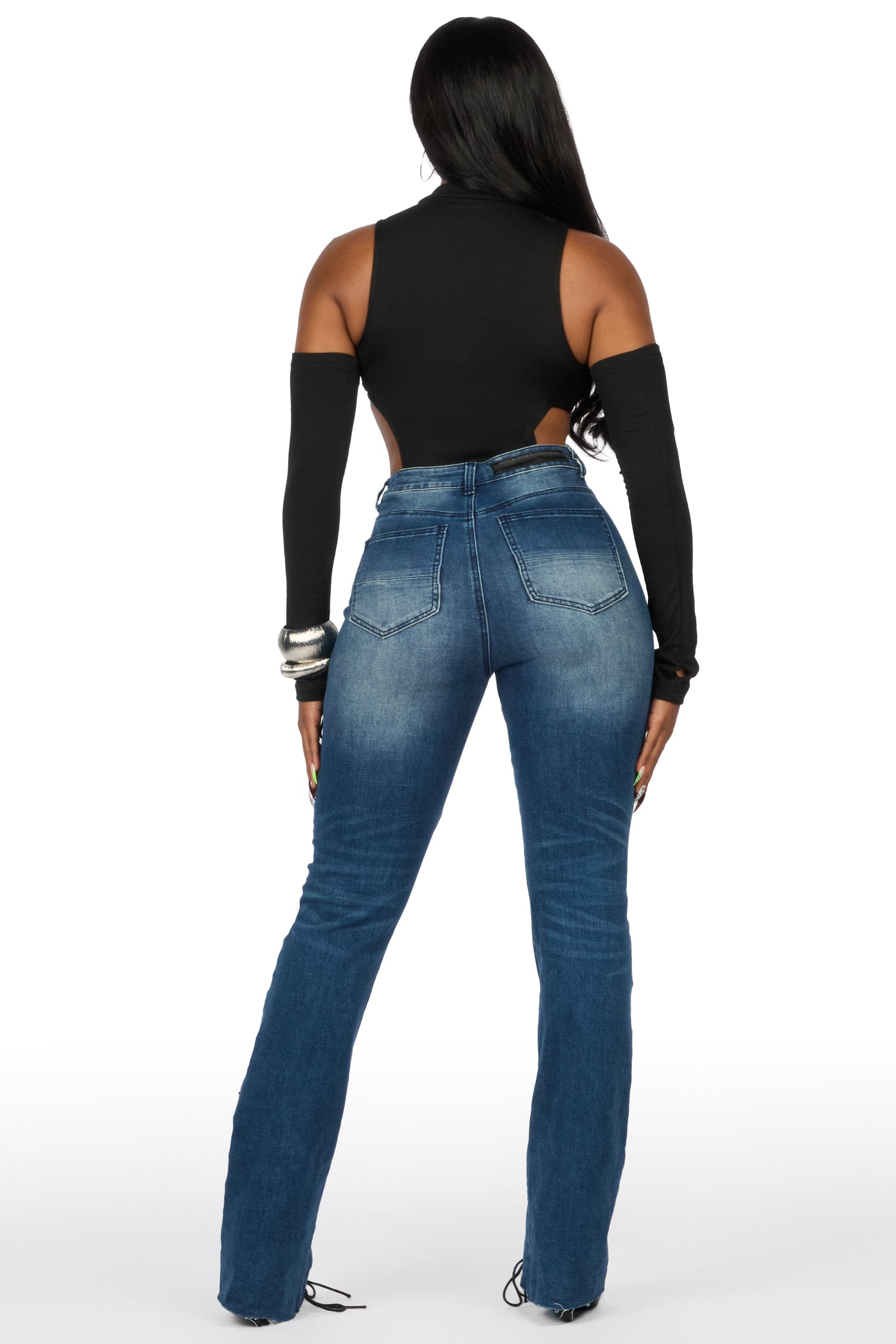 Shanai Dirty Wash Lace Up Stacked Flare Jean