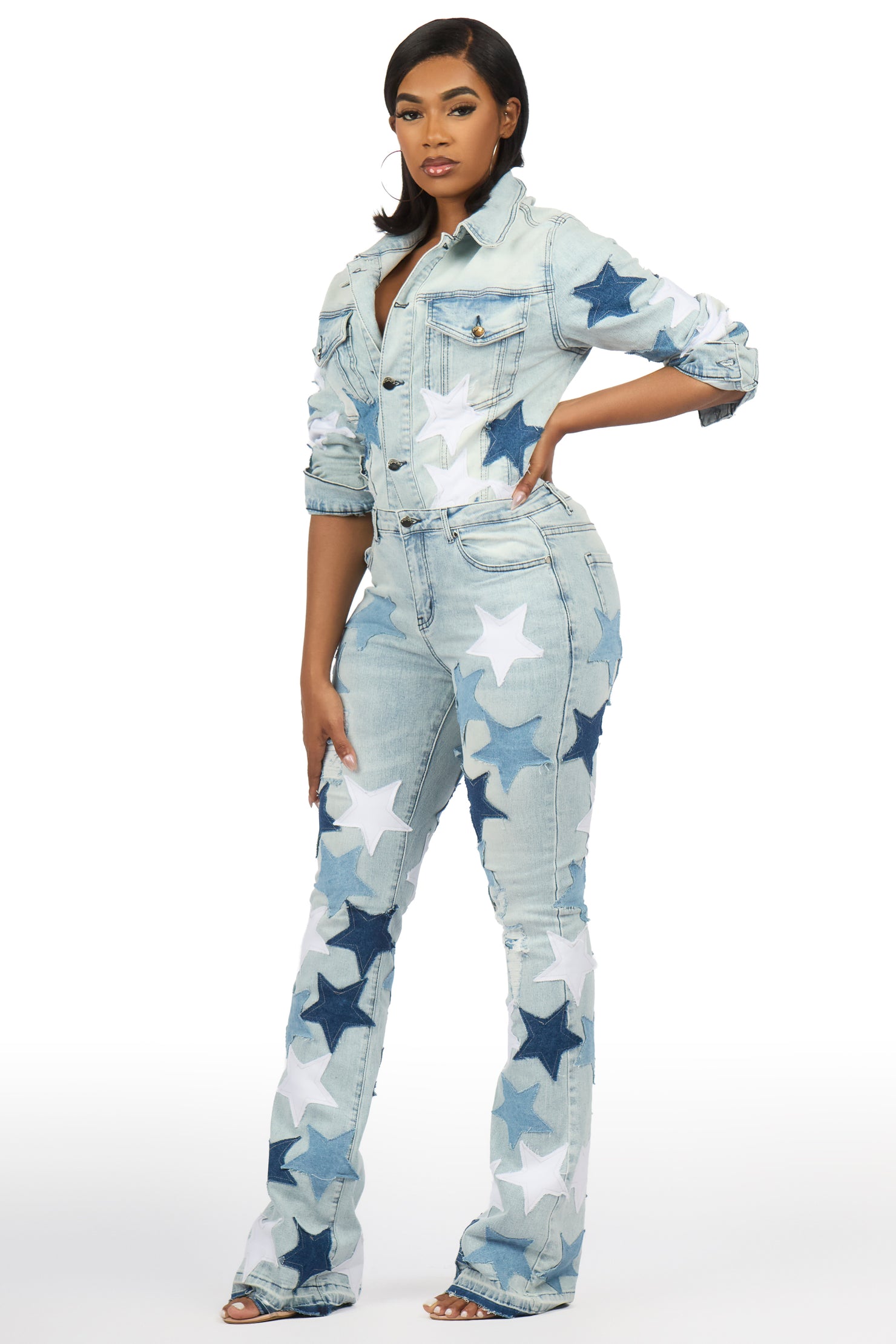 Starlena Light Wash Denim Jacket & Starlena Stacked Jean Set