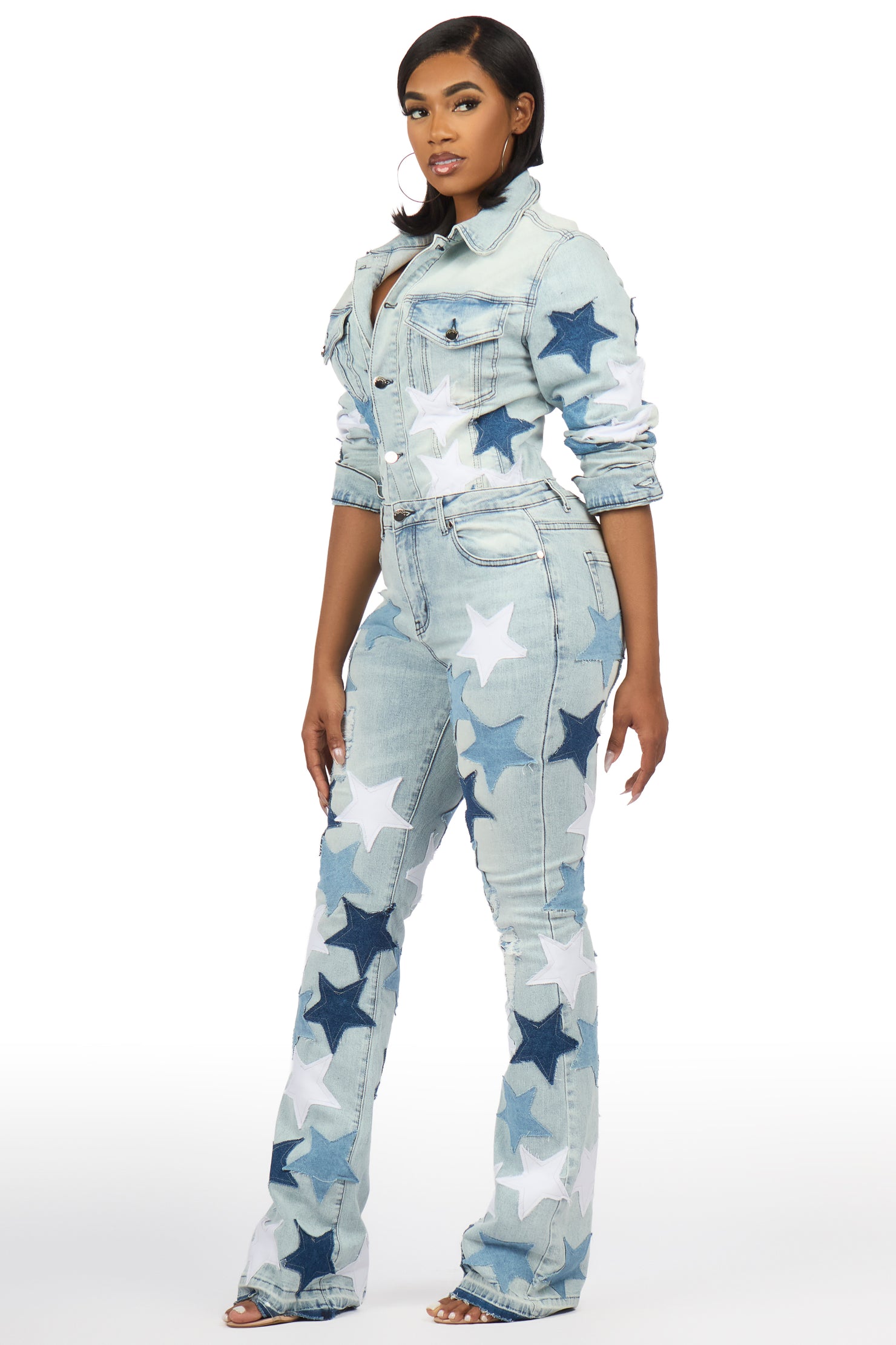 Starlena Light Wash Denim Jacket & Starlena Stacked Jean Set