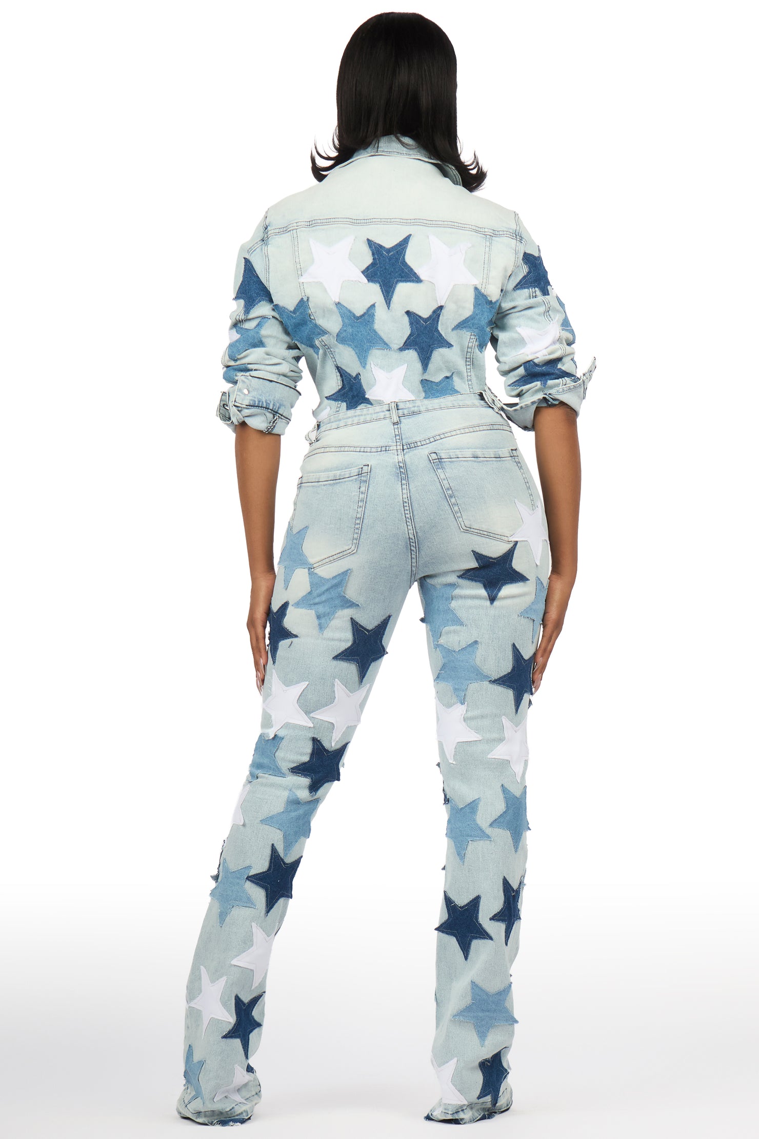 Starlena Light Wash Denim Jacket & Starlena Stacked Jean Set