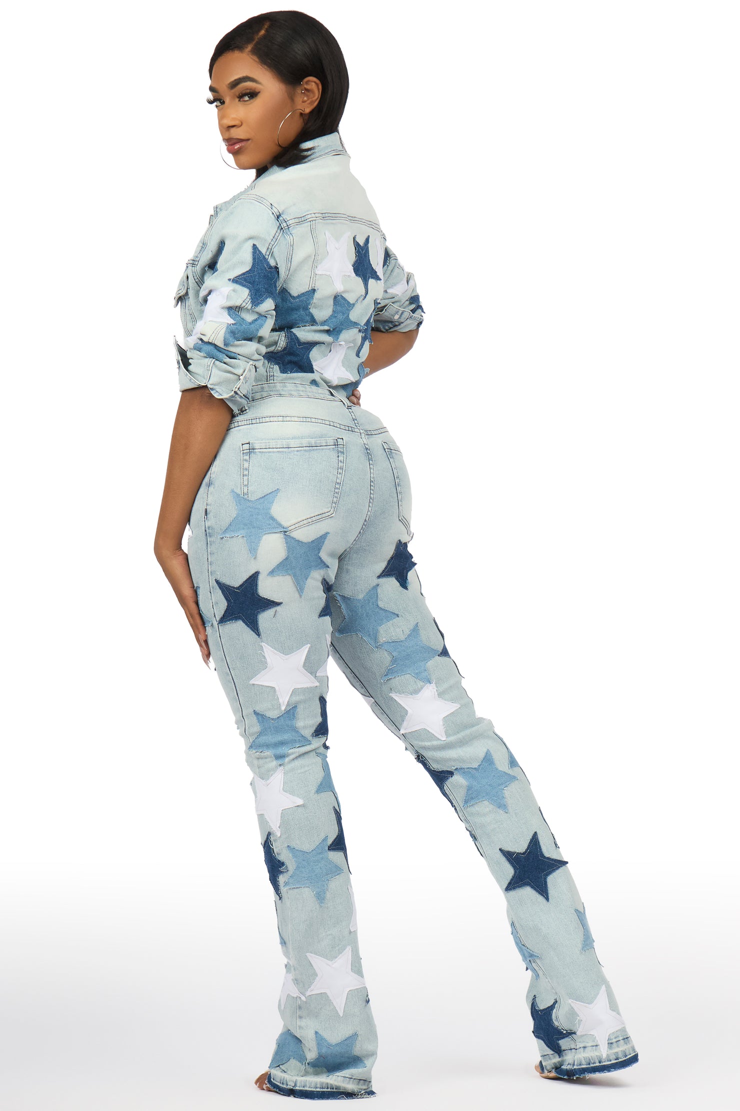 Starlena Light Wash Denim Jacket & Starlena Stacked Jean Set