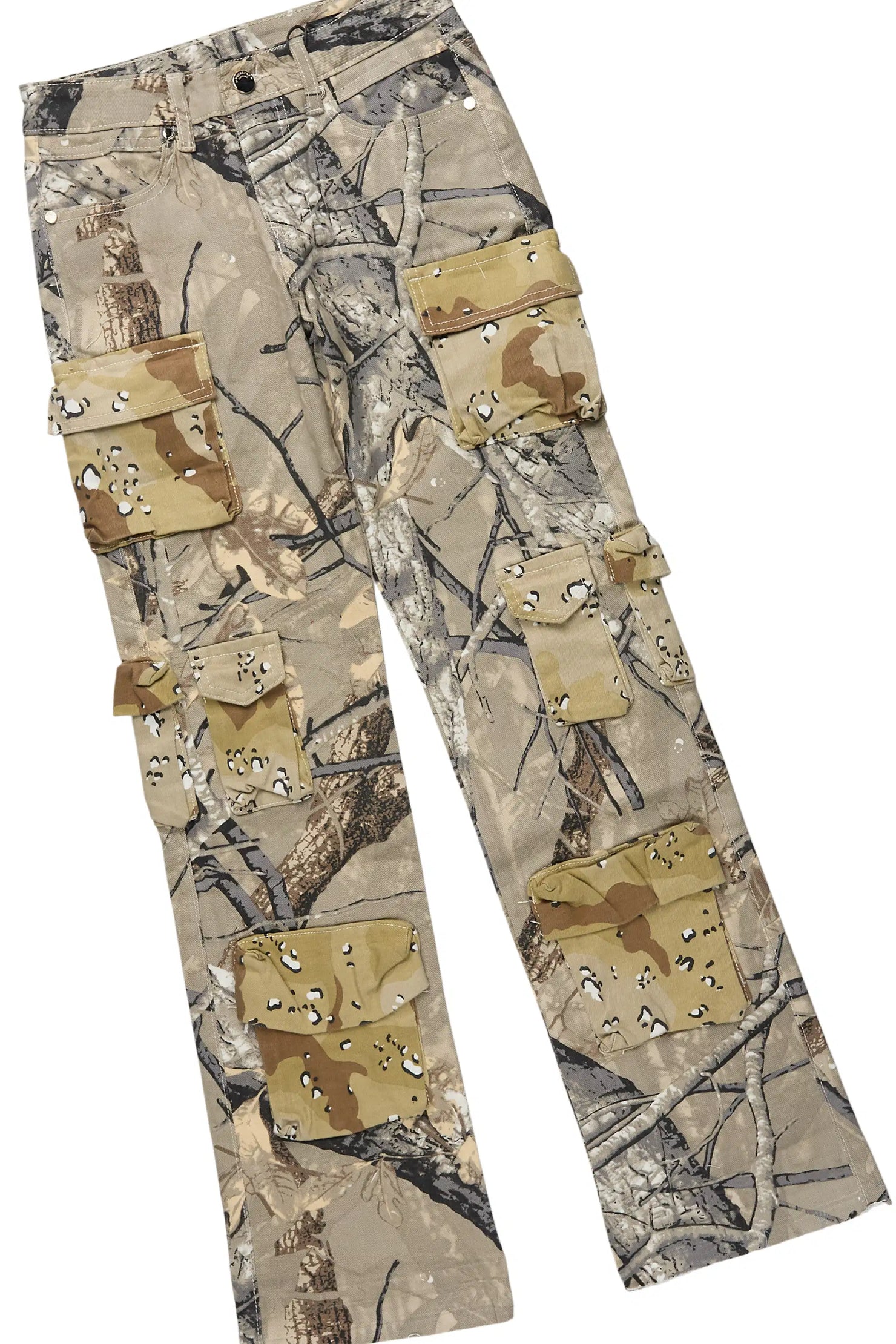 Boys M4 Toys Beige Hoodie & Yves Camo Tree Stacked Jean Set