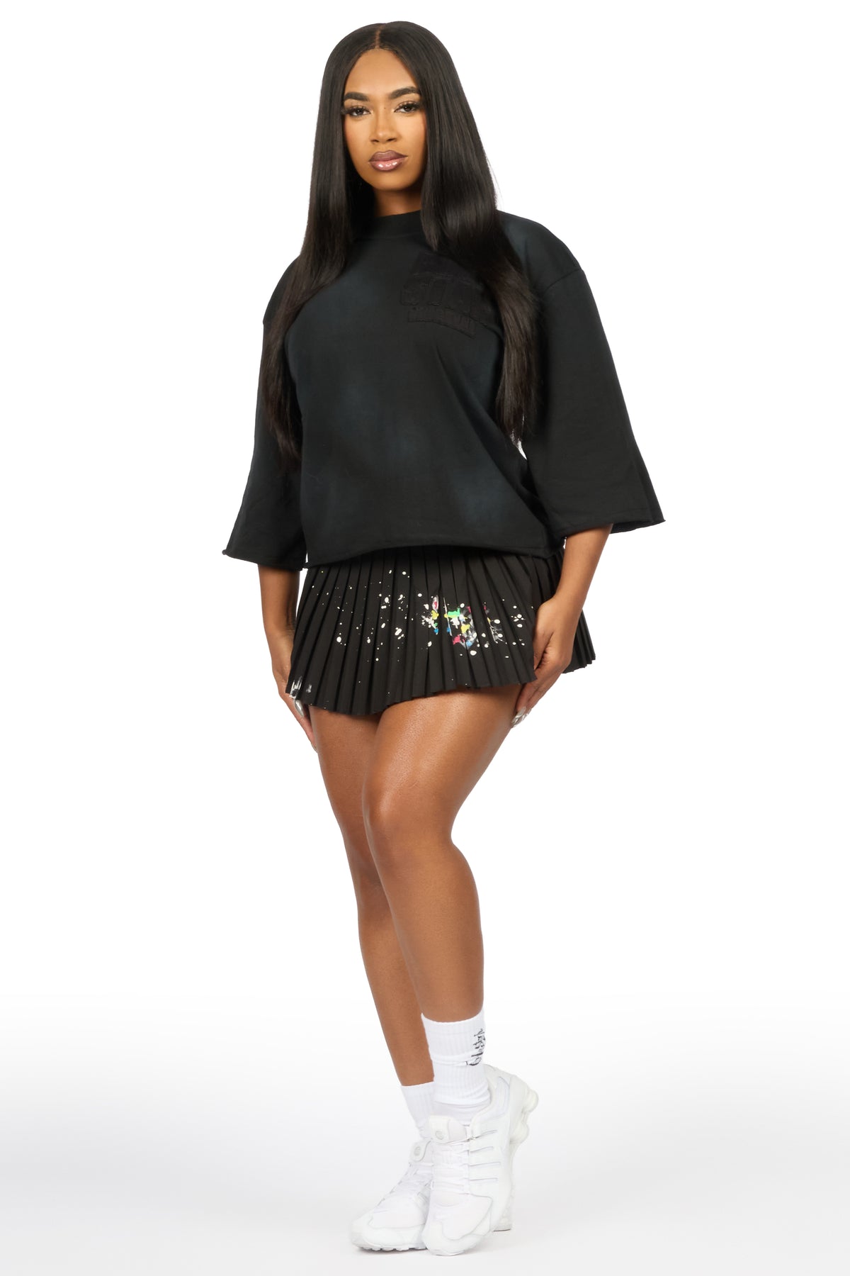 Shablona Black 3/4 Boxy Crop Tee Shirt
