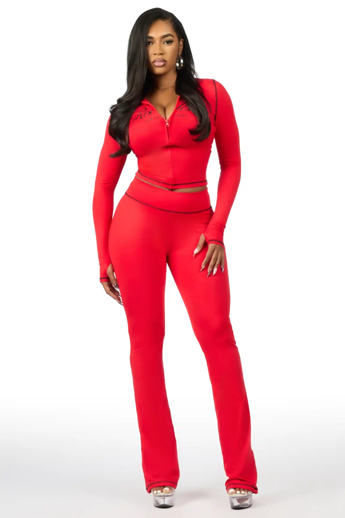 Arzena Red/Black Zip Up Hoodie