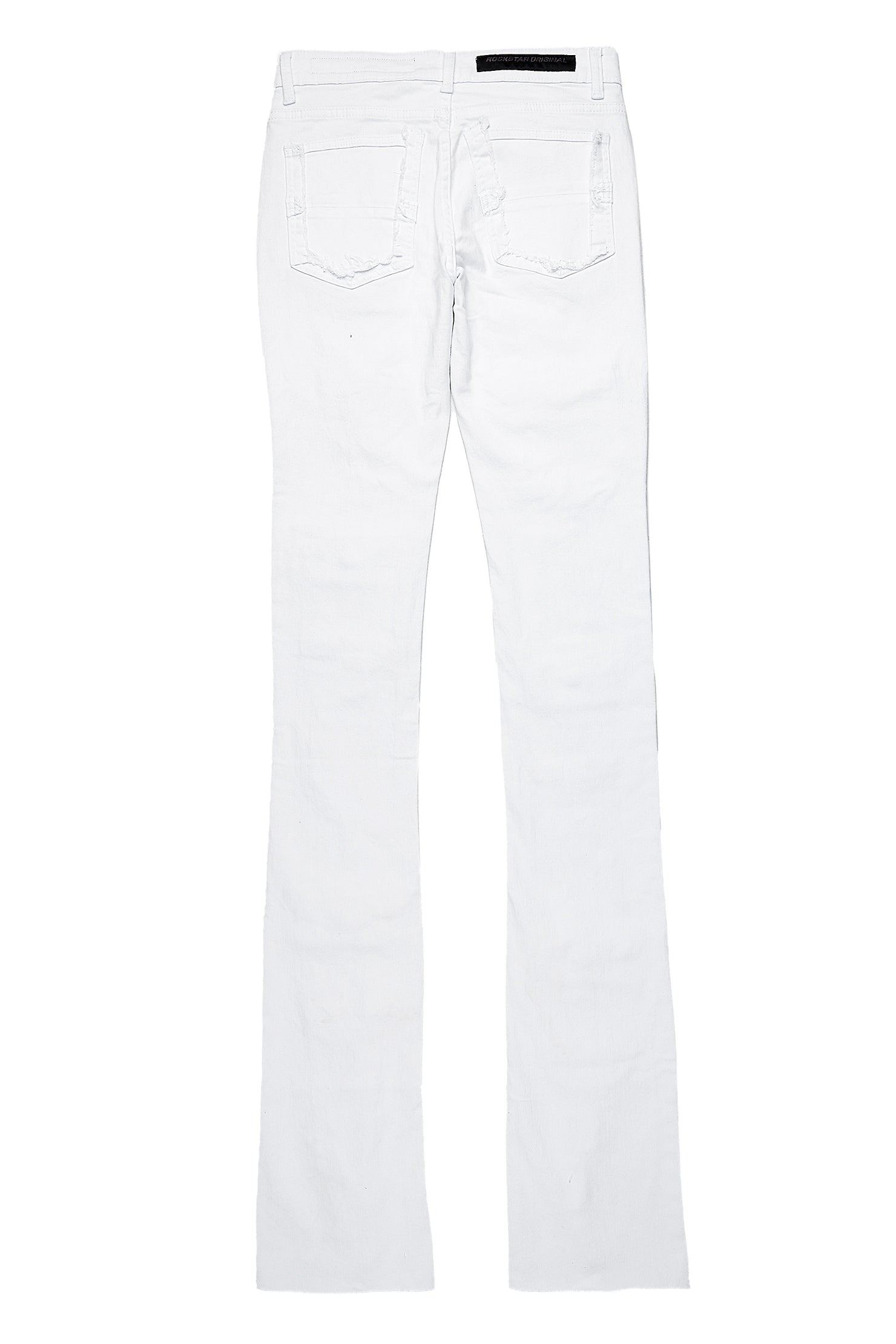 Pooja White Super Stacked Flare Jean