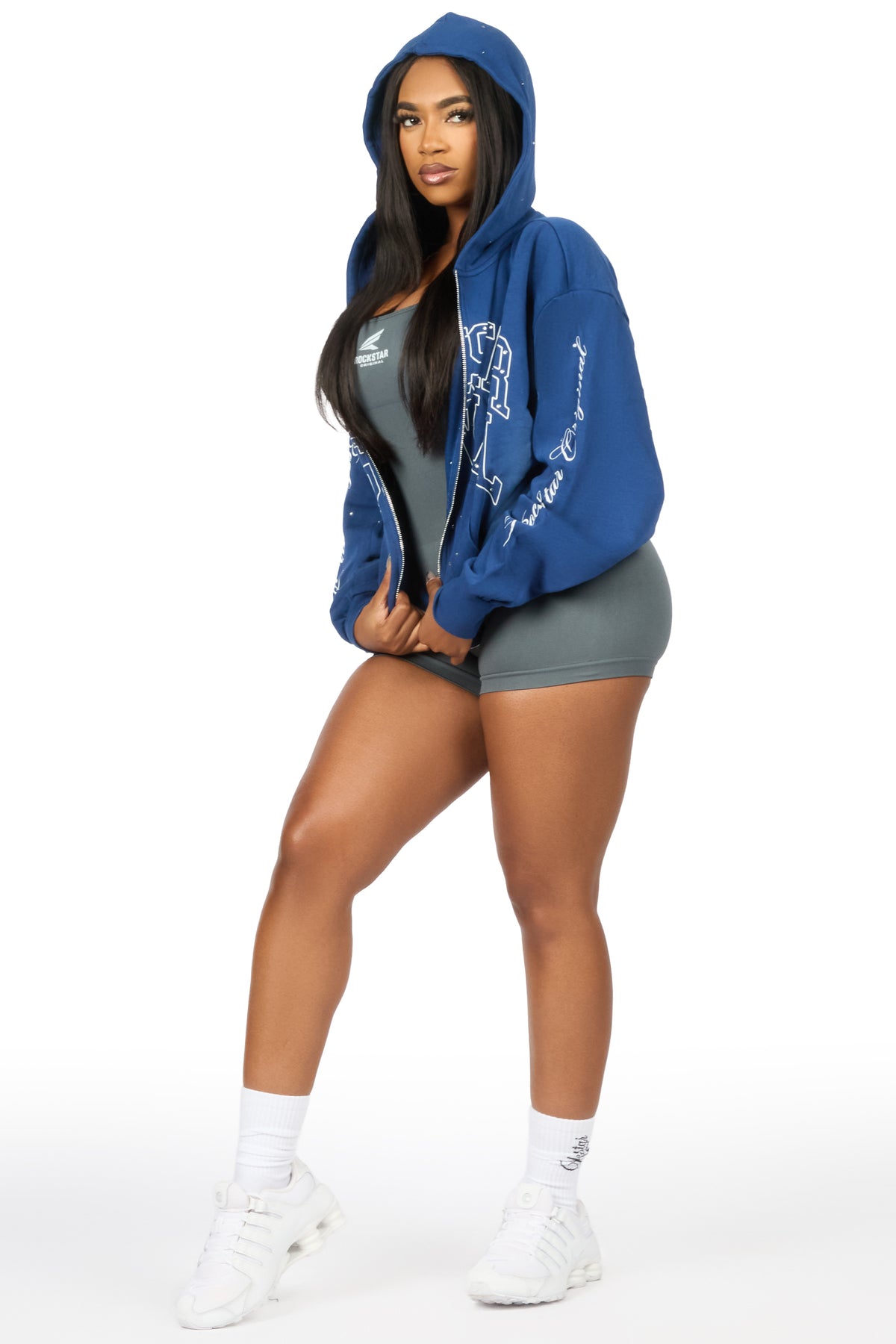 Alvina Navy Rhinestone Zip Up Hoodie