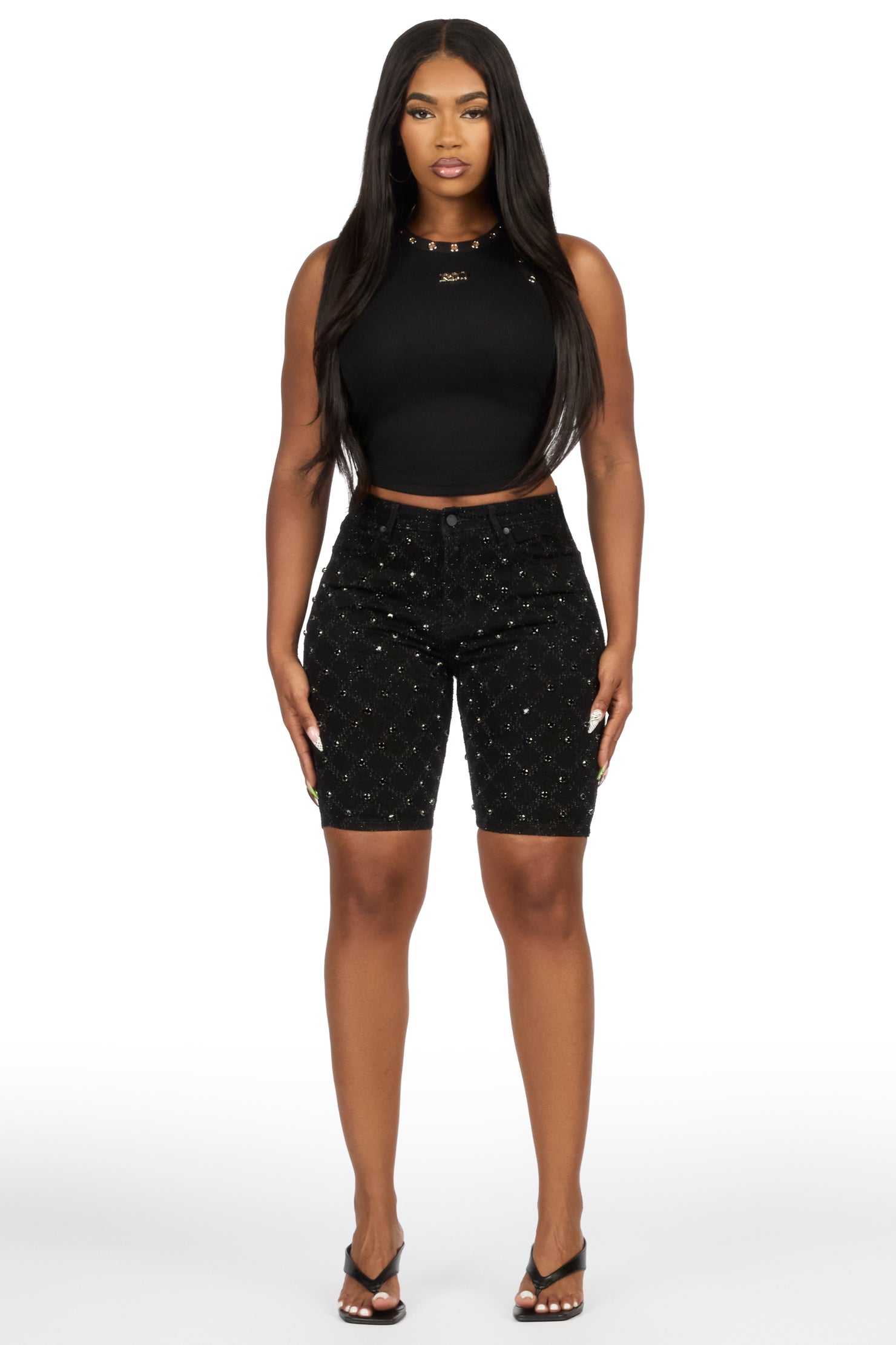 Sareka Black Rhinestone Jort