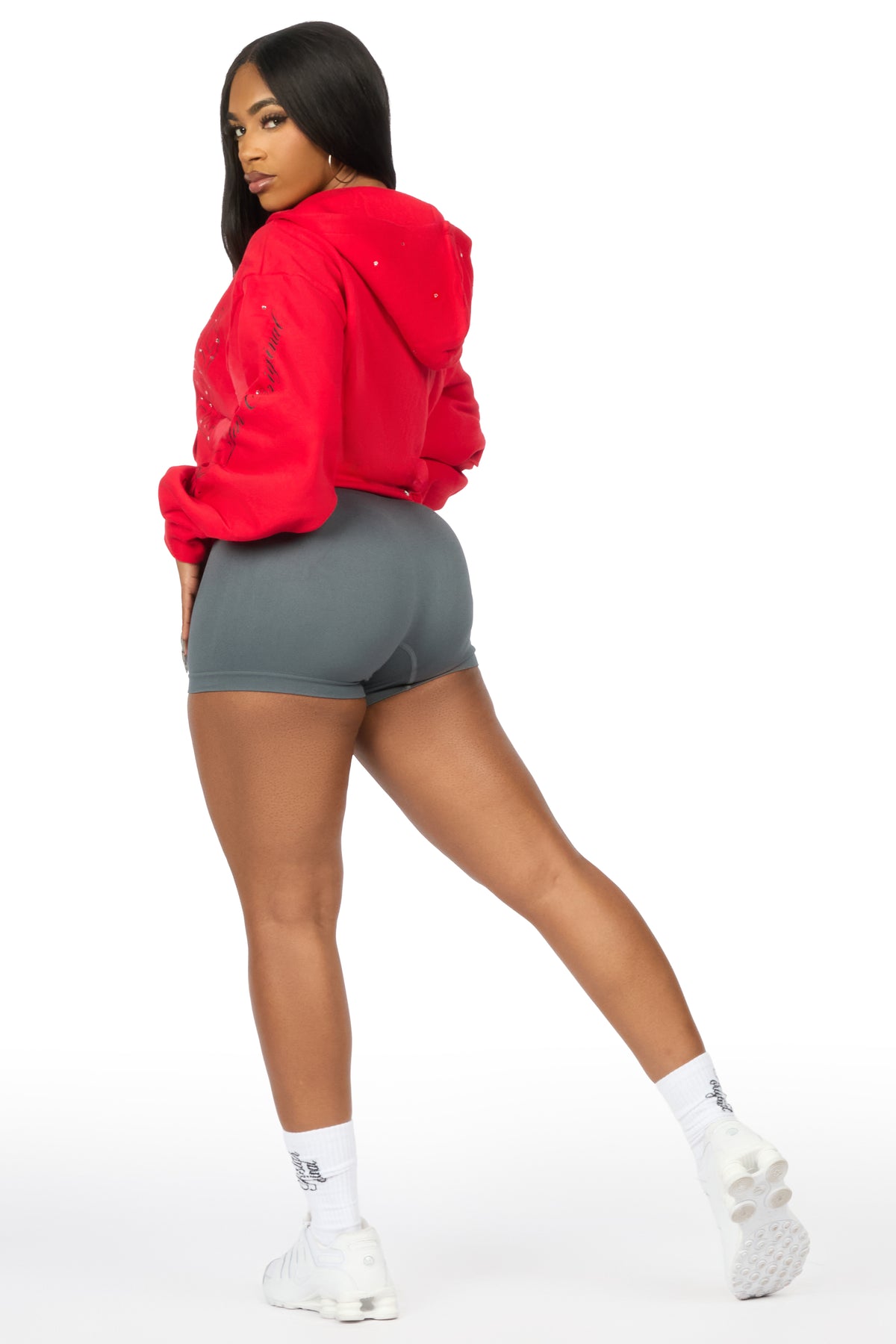 Alvina Red Rhinestone Zip Up Hoodie