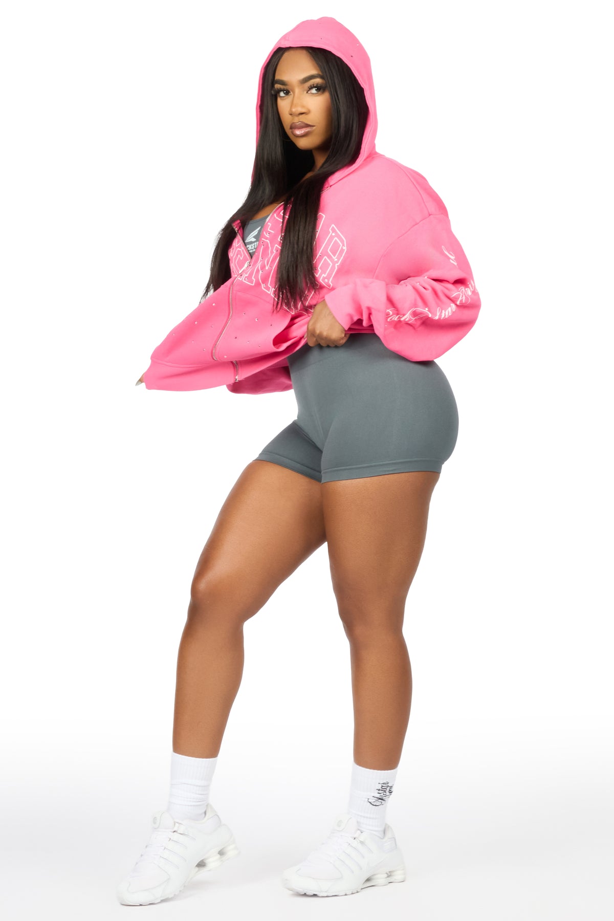 Alvina Pink Rhinestone Zip Up Hoodie