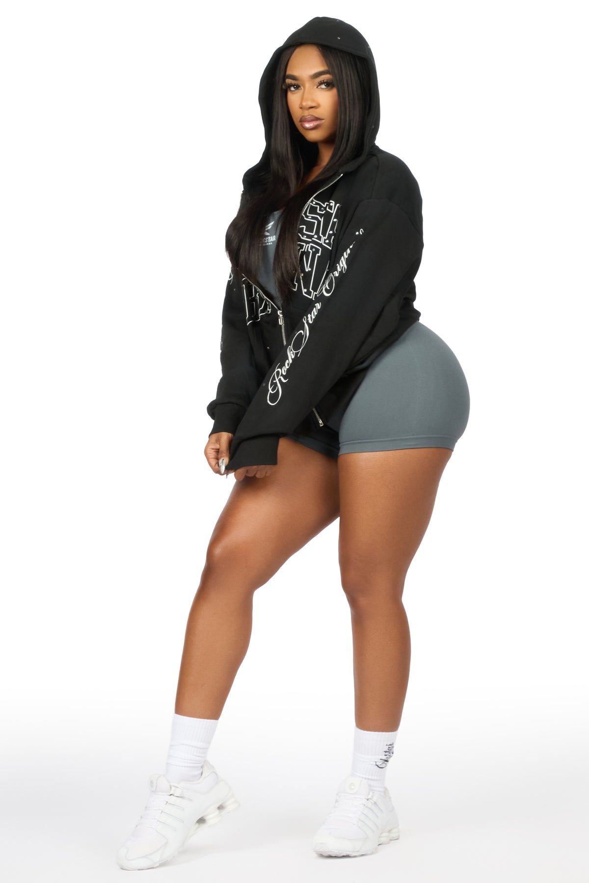 Alvina Black Rhinestone Zip Up Hoodie