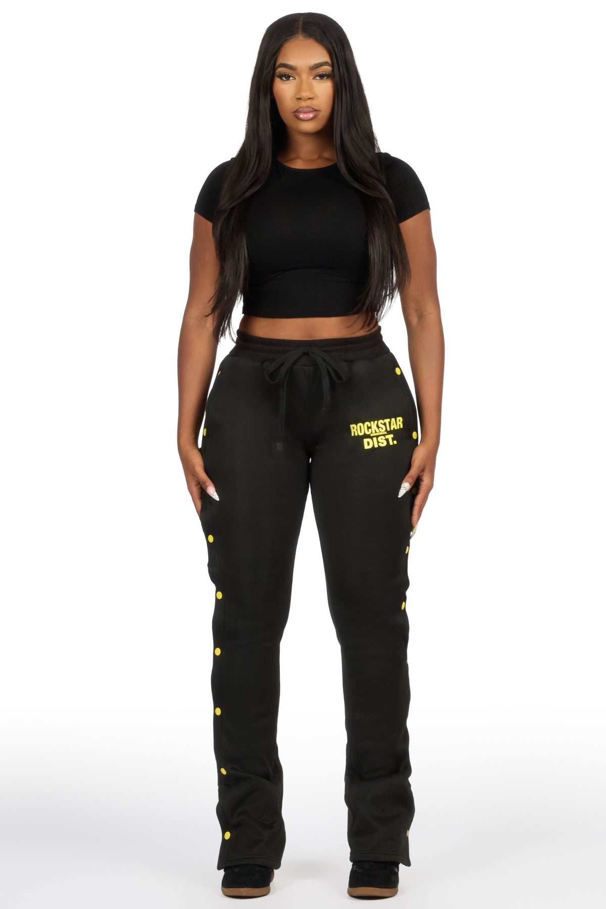 Kenniyah Black Snap Stacked Track Pant