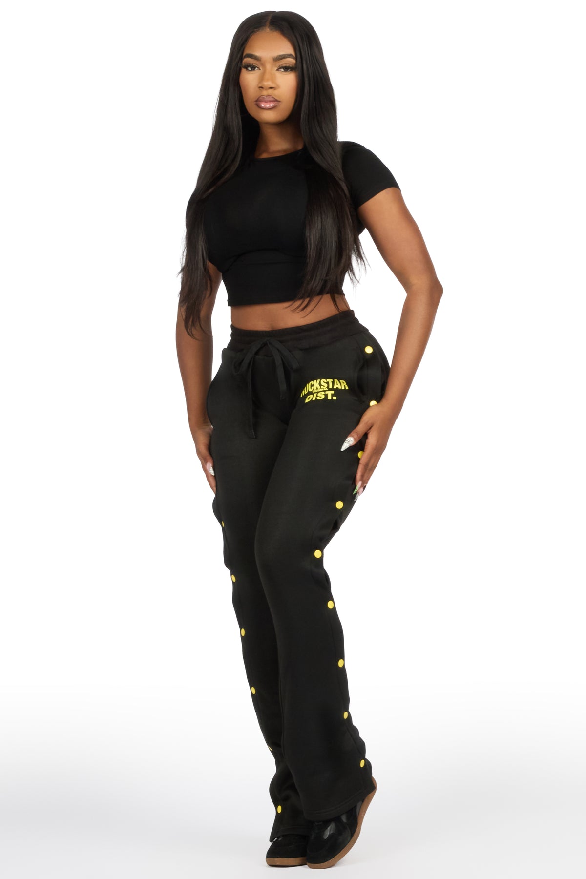 Kenniyah Black Snap Stacked Track Pant