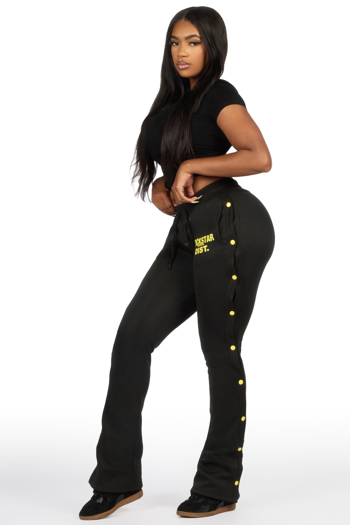 Kenniyah Black Snap Stacked Track Pant