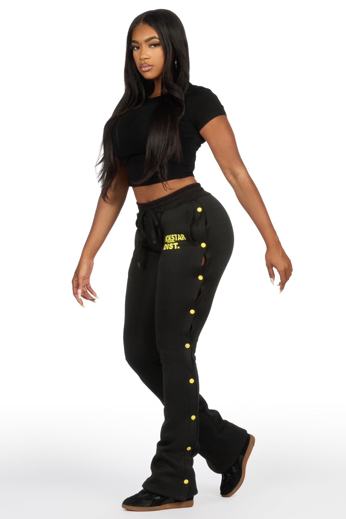 Kenniyah Black Snap Stacked Track Pant