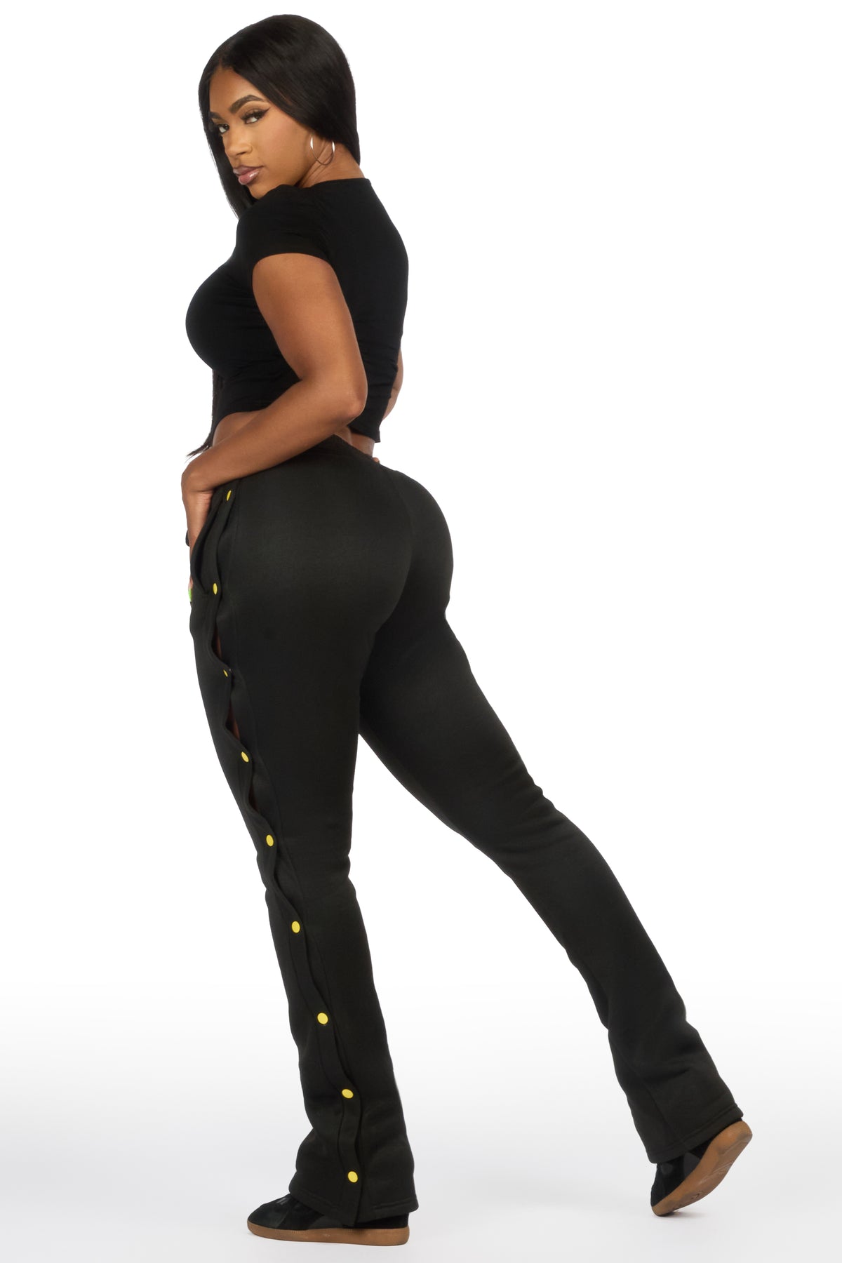 Kenniyah Black Snap Stacked Track Pant