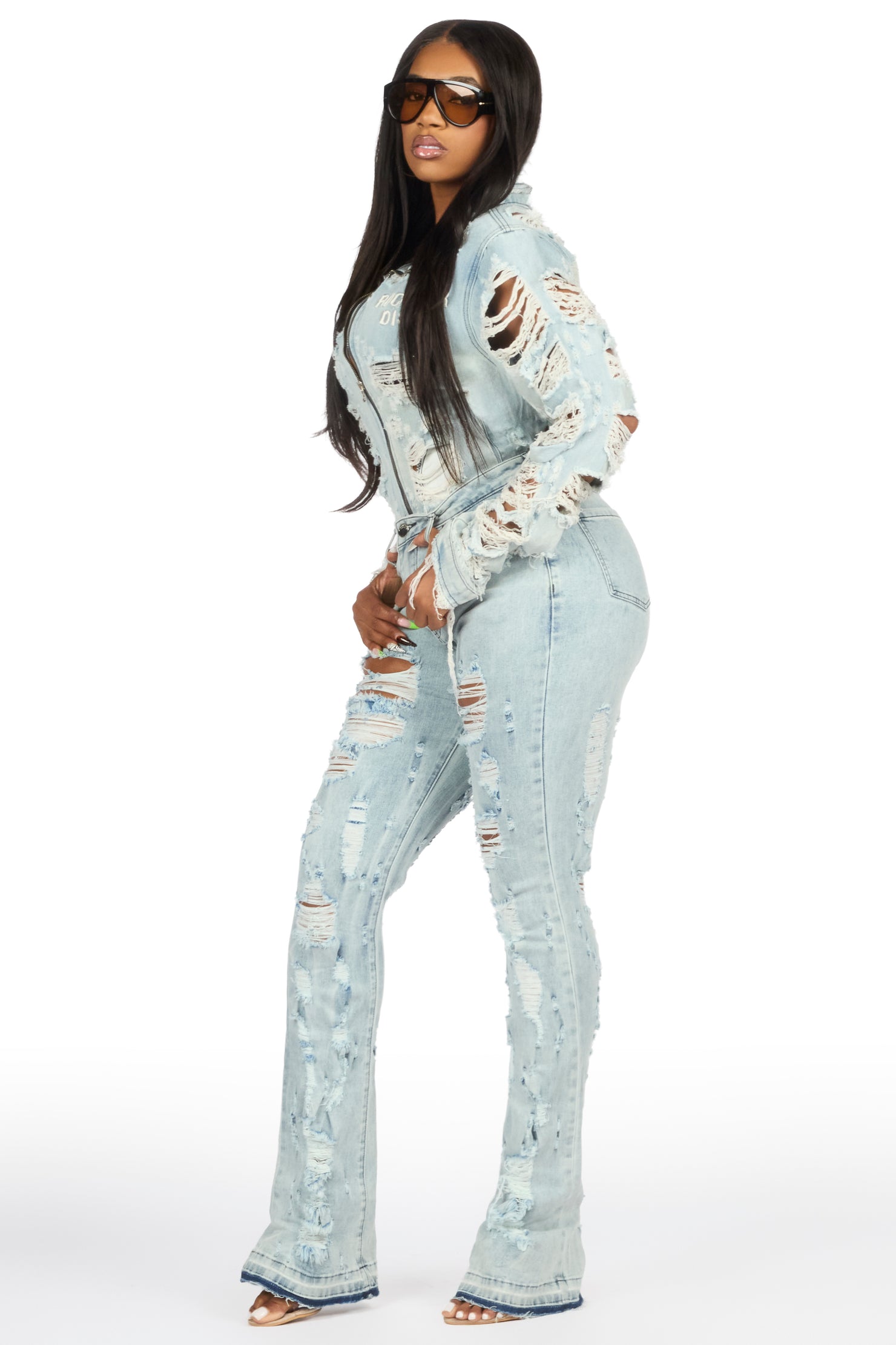 Fara Light Wash Denim Jacket & Fara Stacked Jean Set