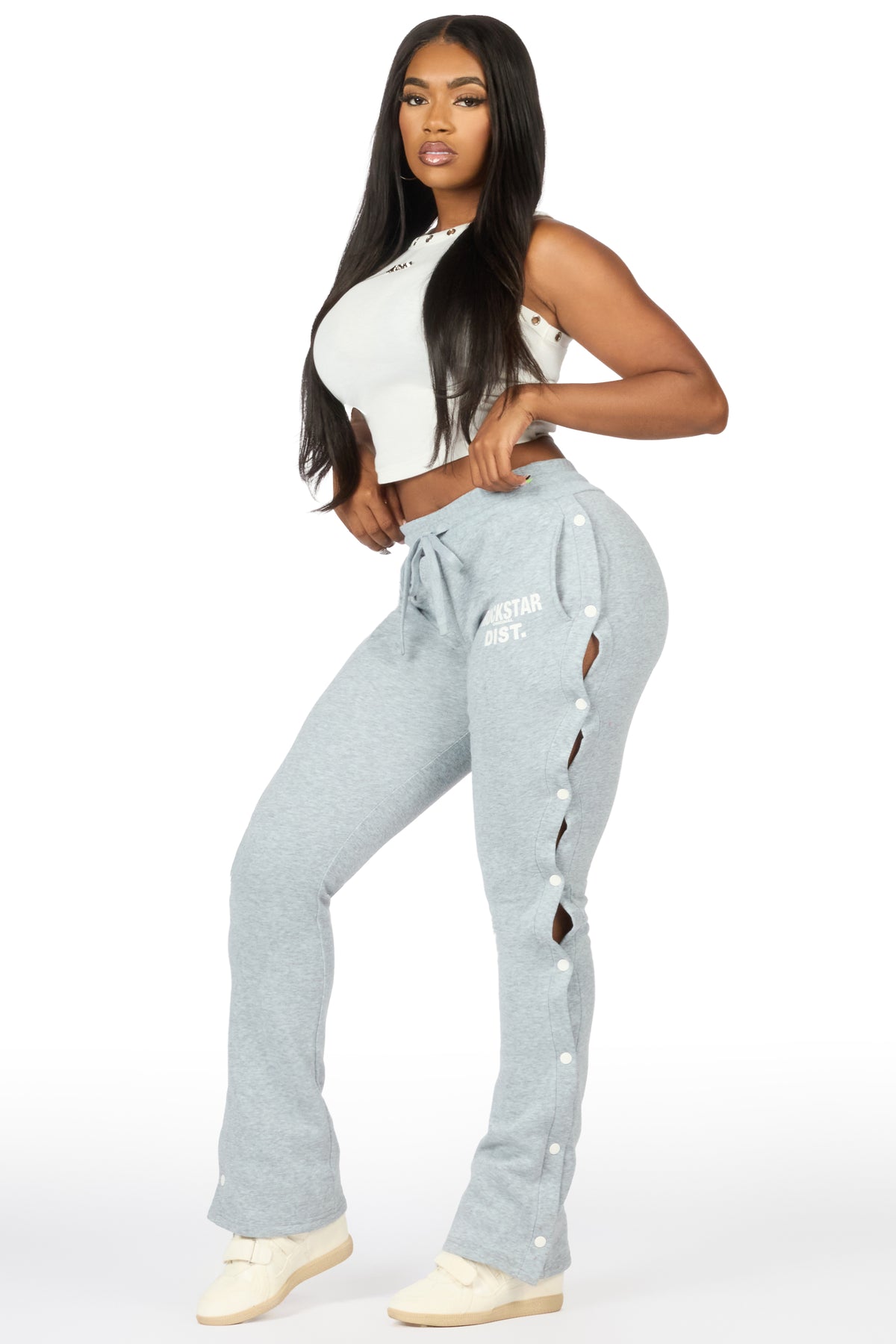Kenniyah Heather Grey Snap Stacked Track Pant