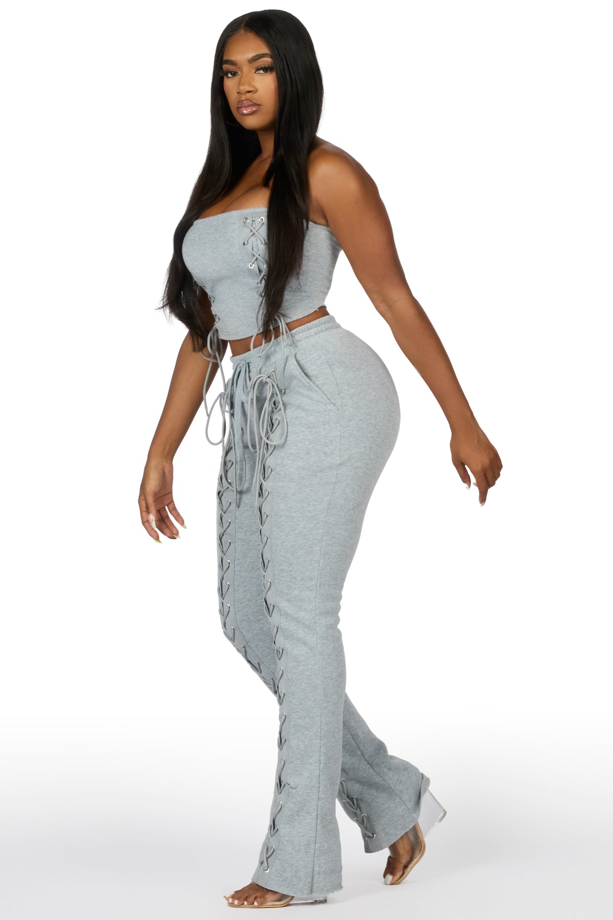 KaeMyna Grey Lace Up Tube Stacked Track Set