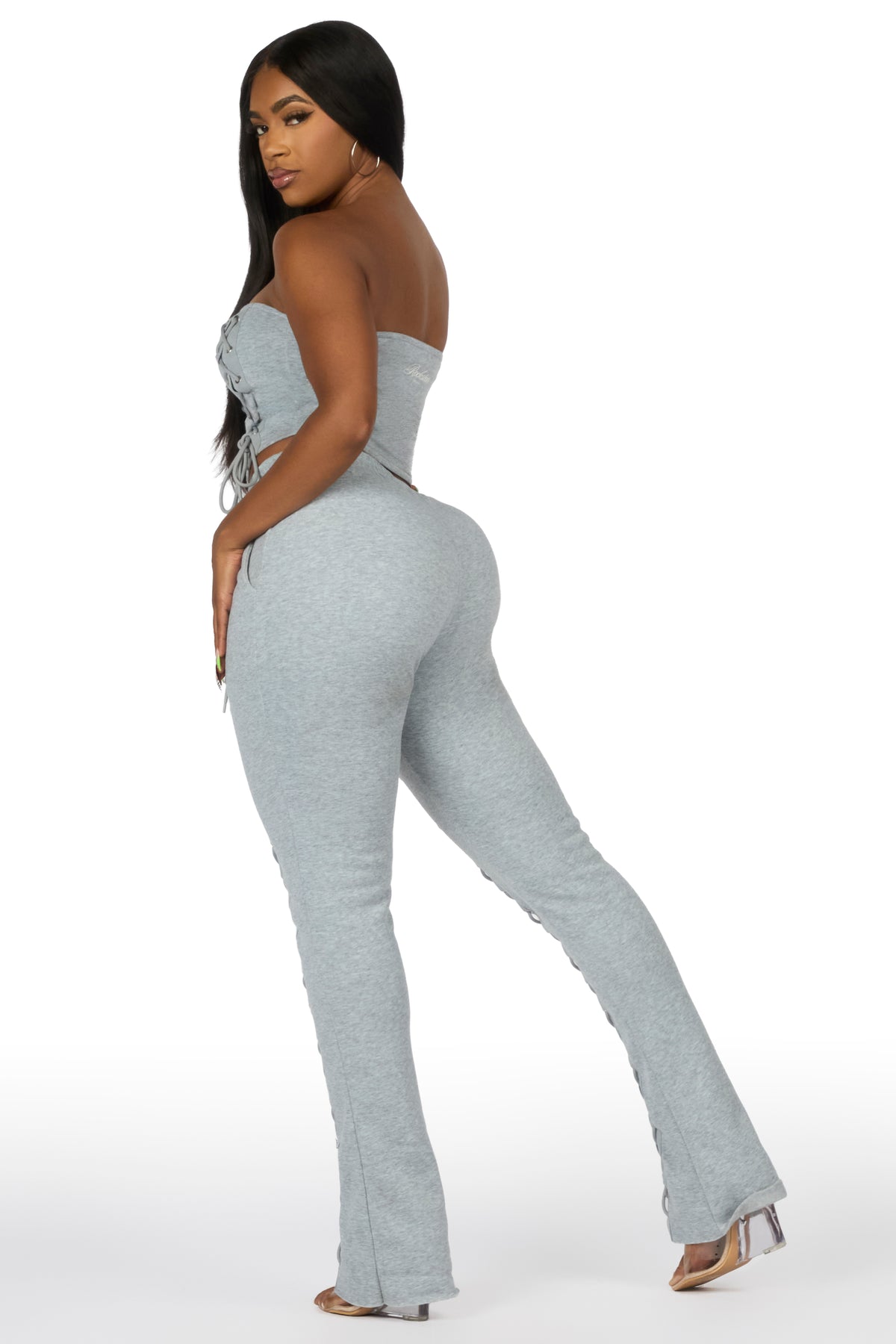 KaeMyna Grey Lace Up Tube Stacked Track Set